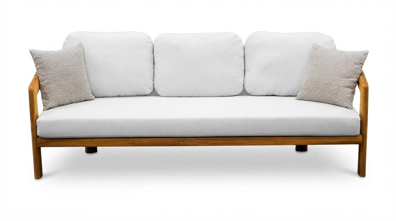 Xlmoebel 3-Sitzer Modernes 3-Sitzer Sofa Beige Holzgestell Wohnzimmer Komfort Design, 2 Teile