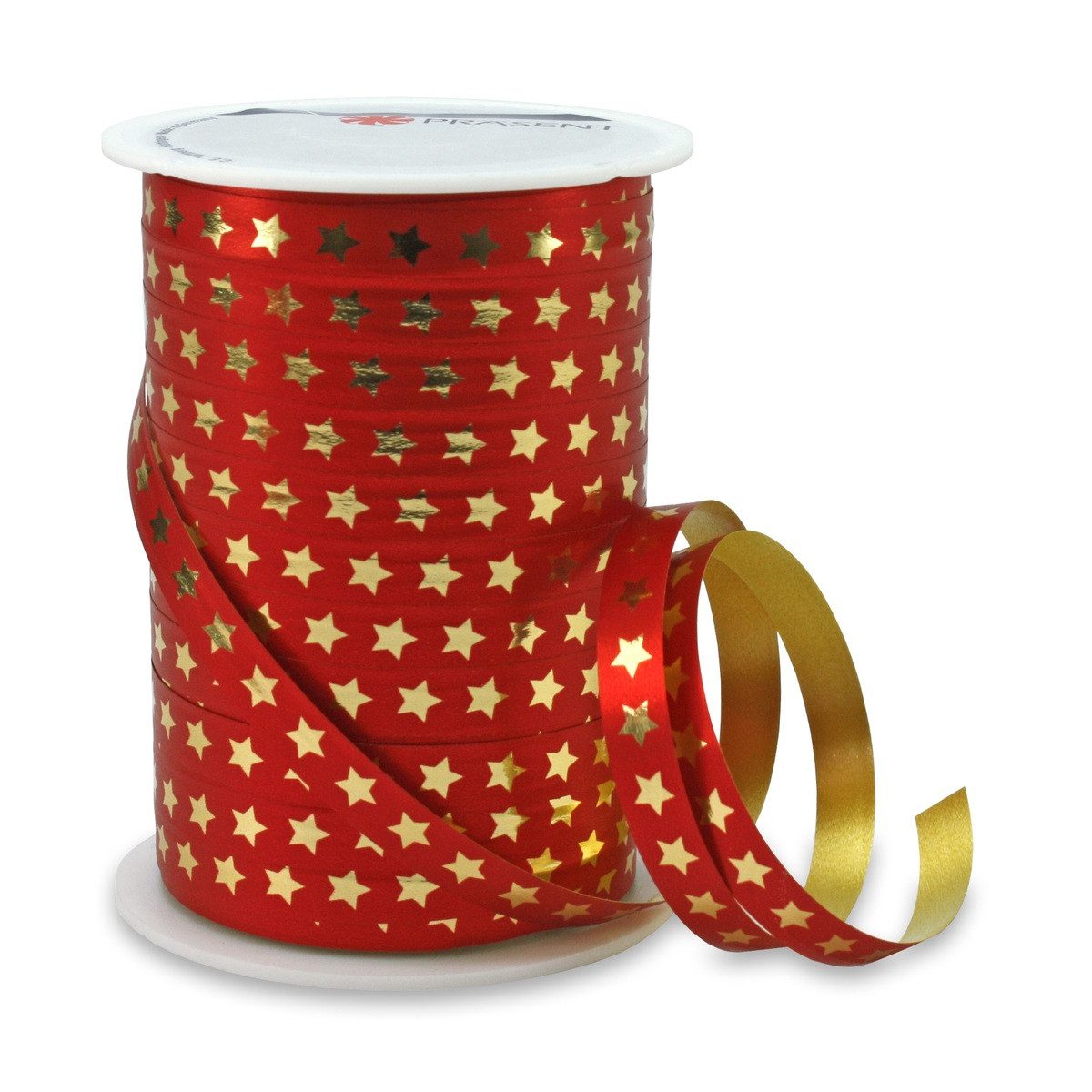 PRÄSENT Geschenkband PRÄSENT Ringelband Christmas Star rot 10mmx100m
