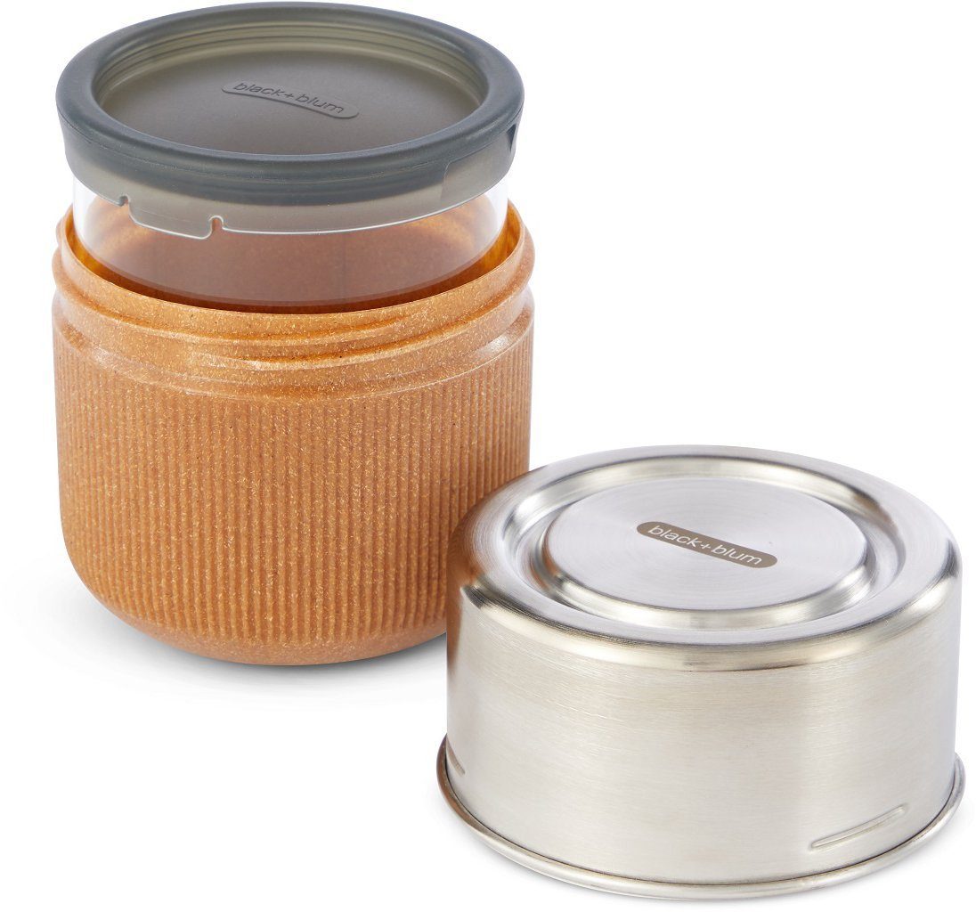 black+blum Lunchbox, Borosilikatglas, Edelstahl, (3-tlg), spülmaschinengeeignet, mit Edelstahldeckel und Silikonschutzaufleger