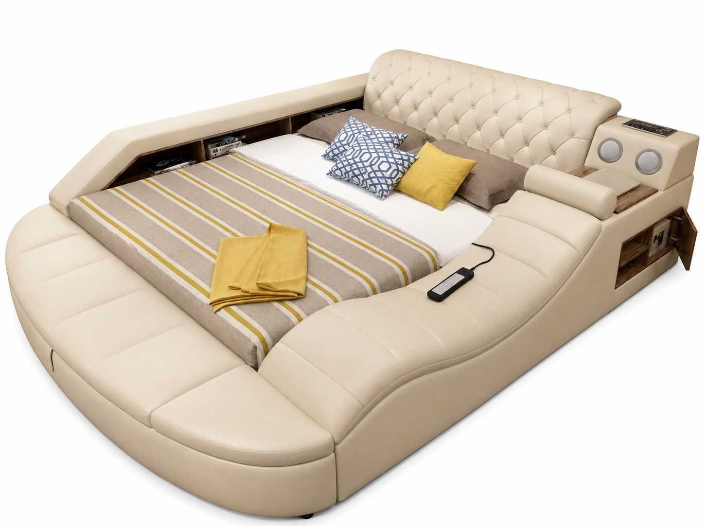 JVmoebel Polsterbett Beige Multifunktionsbett mit Chesterfield Kopfteil und Komfort Design, Made in Europa