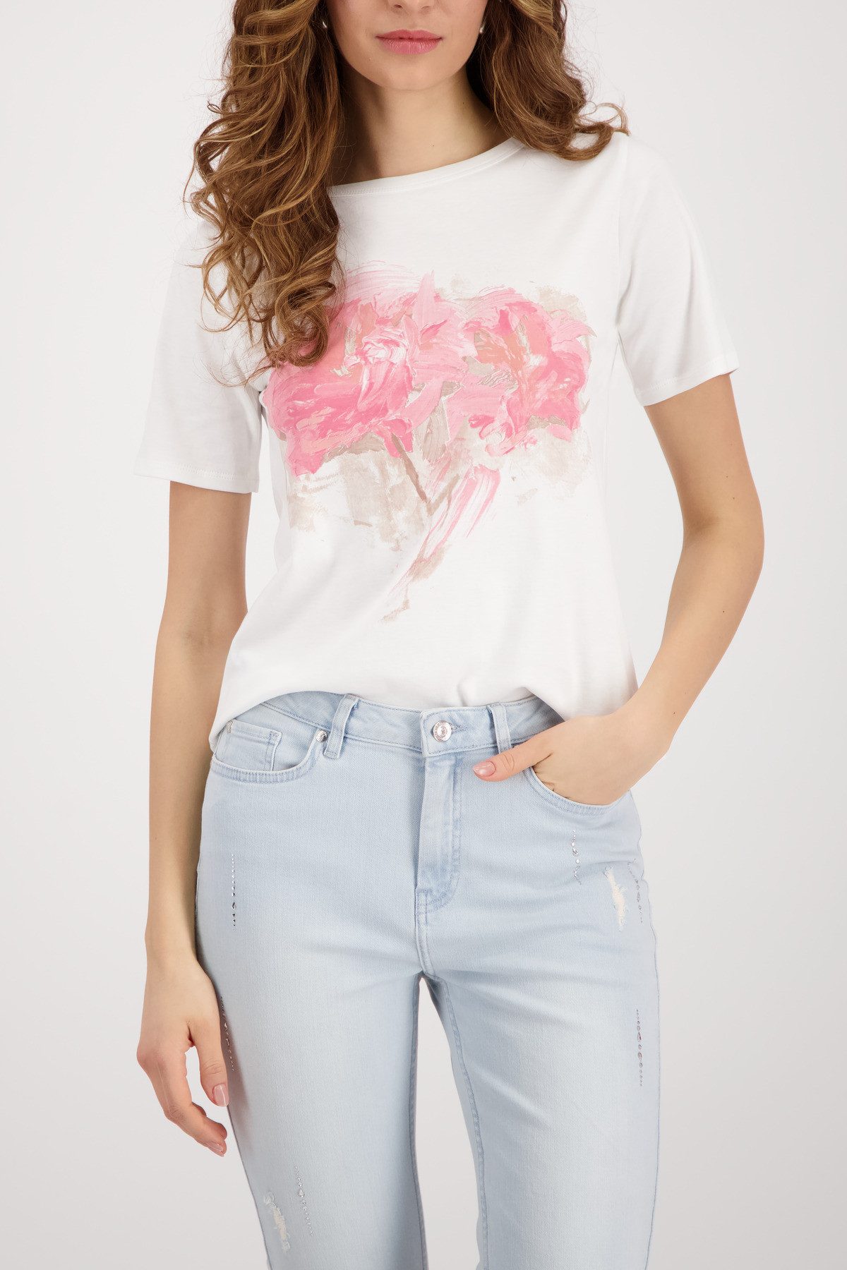 Monari T-Shirt Shirt verwischte Blume Regular fit mit Blumenprint
