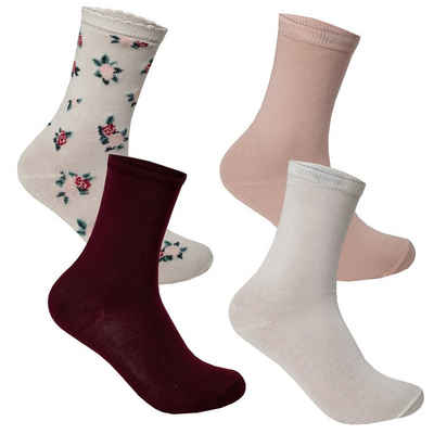 Bongual Basicsocken 12 Paar Damen Socken Freizeitsocken lang Baumwolle-mix Blumen (Set, 12er-Pack) Unifarben
