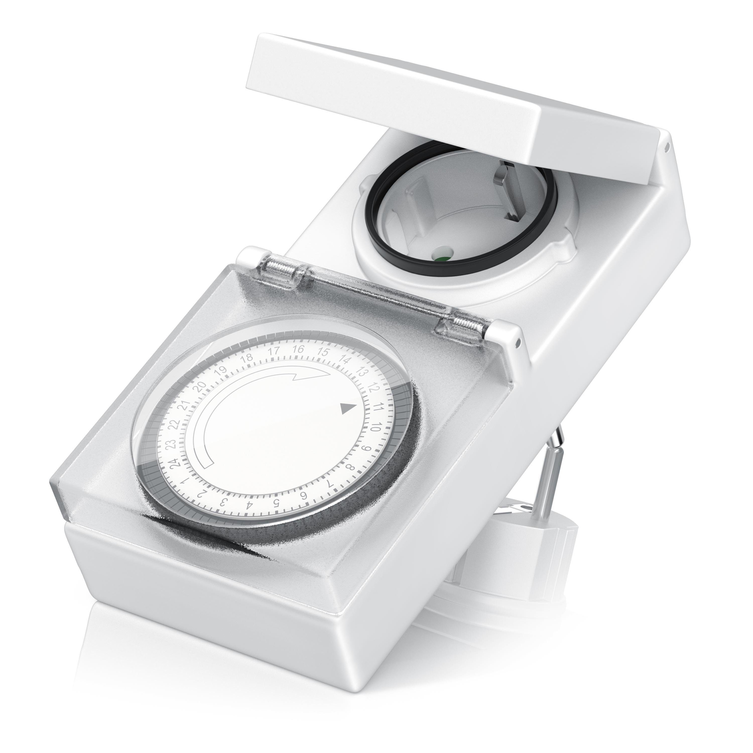 BEARWARE Zeitschaltuhr Mechanischer Outdoor Timer, 96 Segmente, für Innen & Außen, 3680W, mechanisch, 1-St., 15-Min-Intervalle, spritzwassergeschützt, dt. Anleitung