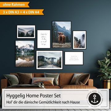 Hyggelig Home Poster Premium Poster Set - 7 Bilder Wandbilder Wohnzimmer Deko Collage, Natur (Set, 7 St), Knickfreie Lieferung Qualitätsdruck Dickes Papier