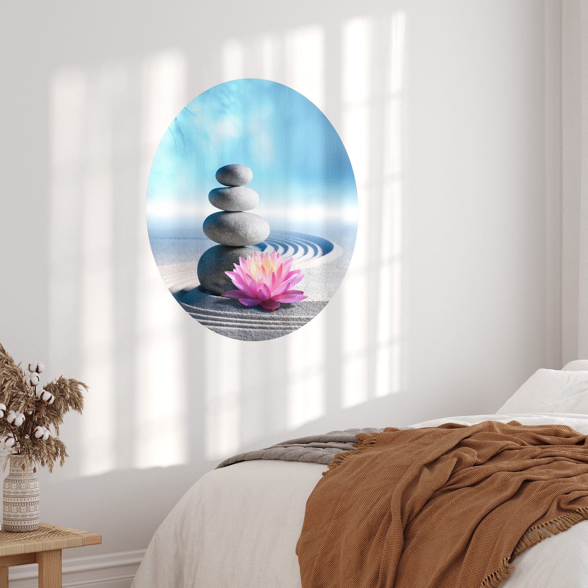 DEQORI Fototapete 'Motiv eines Zen-Gartens', Rund, matte Leinwandstruktur, bedruckt, (1 St), selbstklebend Wandtattoo Motiv Wandtapete Wand Sticker Bild Tapete