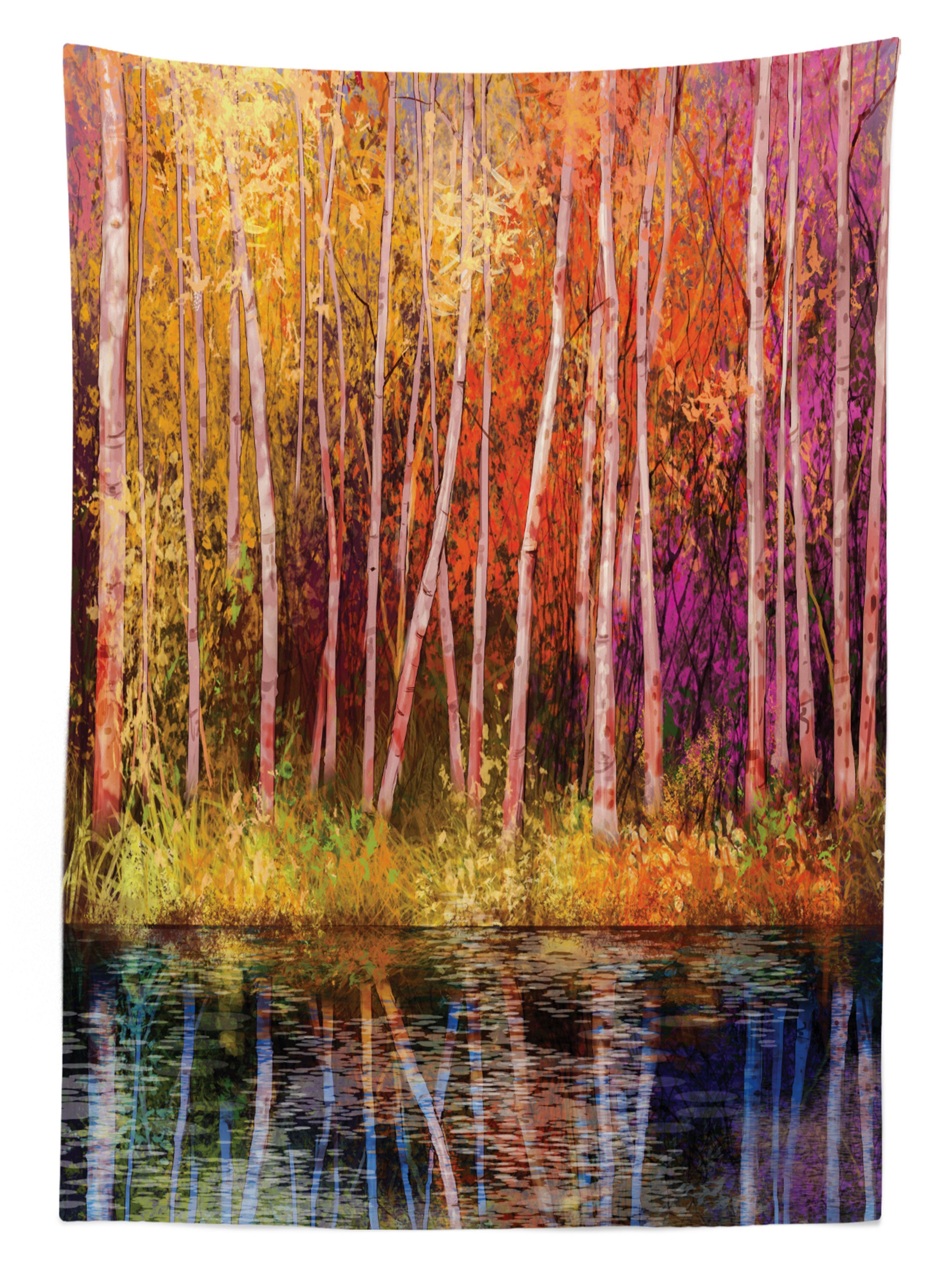 Farbfest Außen geeignet den Tischdecke Herbst-Bäume Farben, Waschbar Abakuhaus Wald Bereich durch See Klare Für