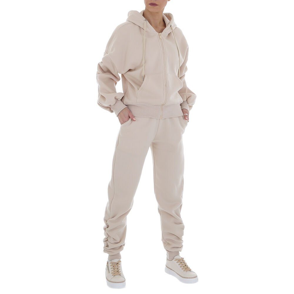 Ital-Design Jogginganzug Damen Freizeit, Kapuze Stretch Jogging- &  Freizeitanzug in Beige