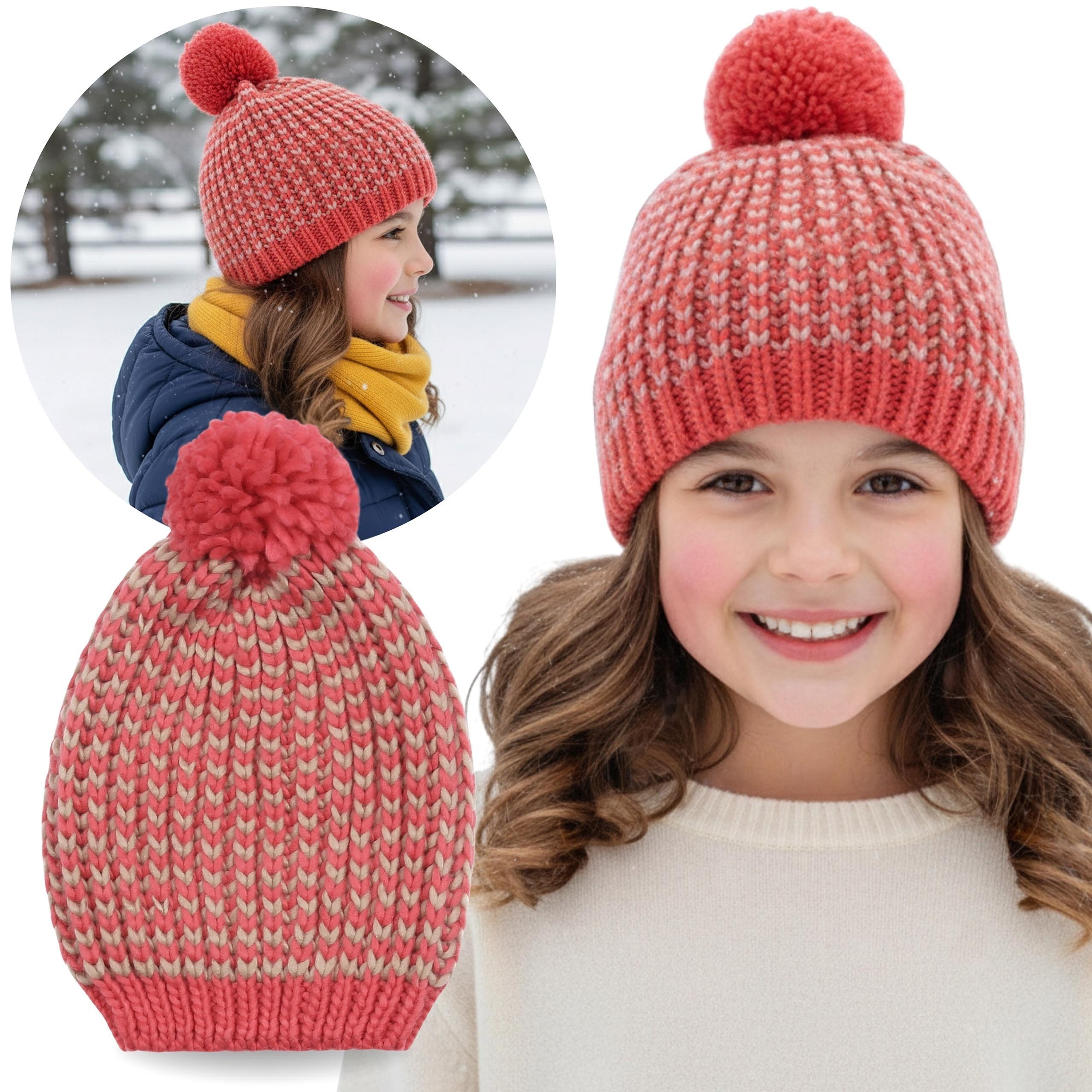 Sarcia.eu Beanie Dicke, warme Mädchenmütze mit Bommel, geflochten