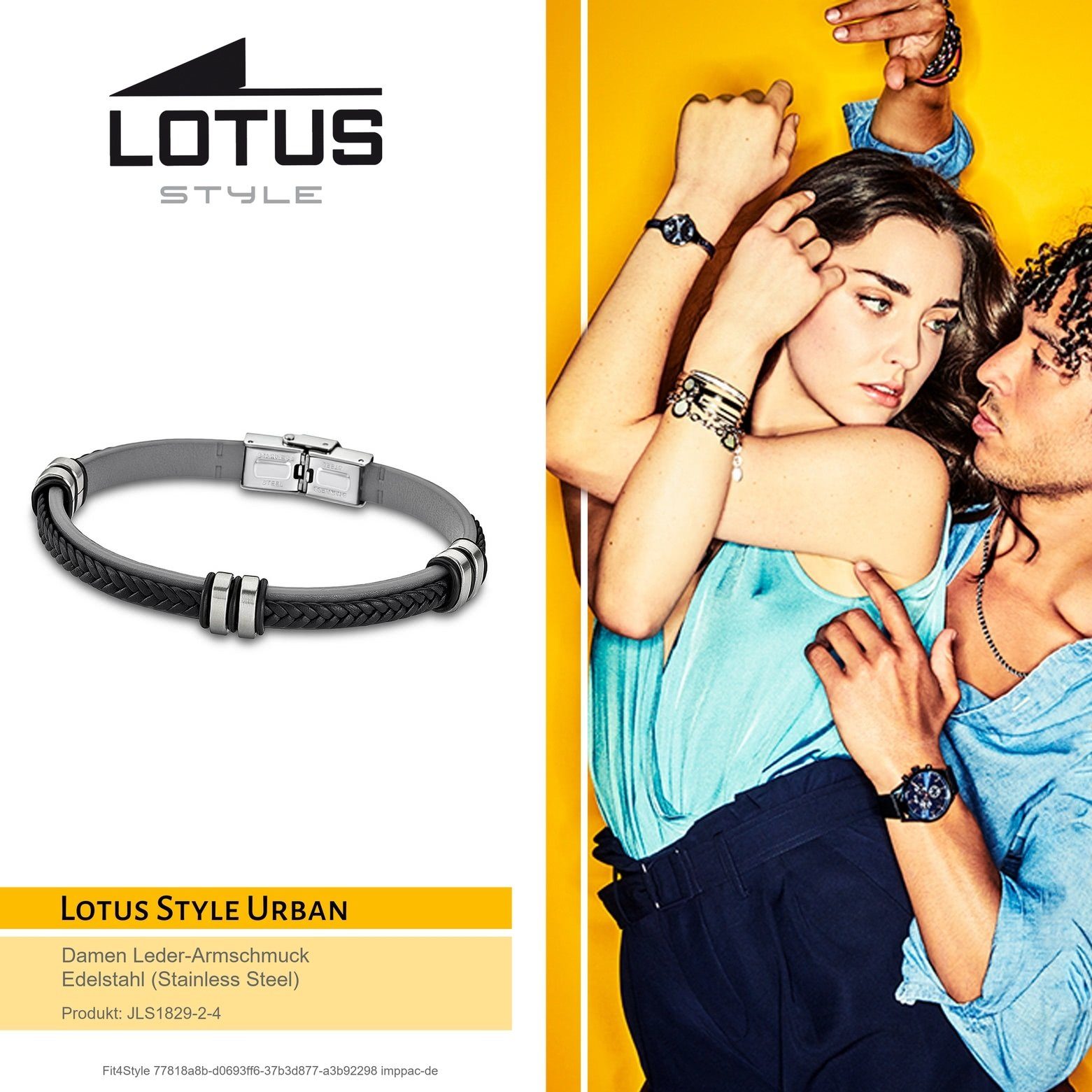 Lotus Style Armband Lotus Style Armband grau schwarz (Armband), für Damen, Herren aus Edelstahl (Stainless Steel), Echtleder