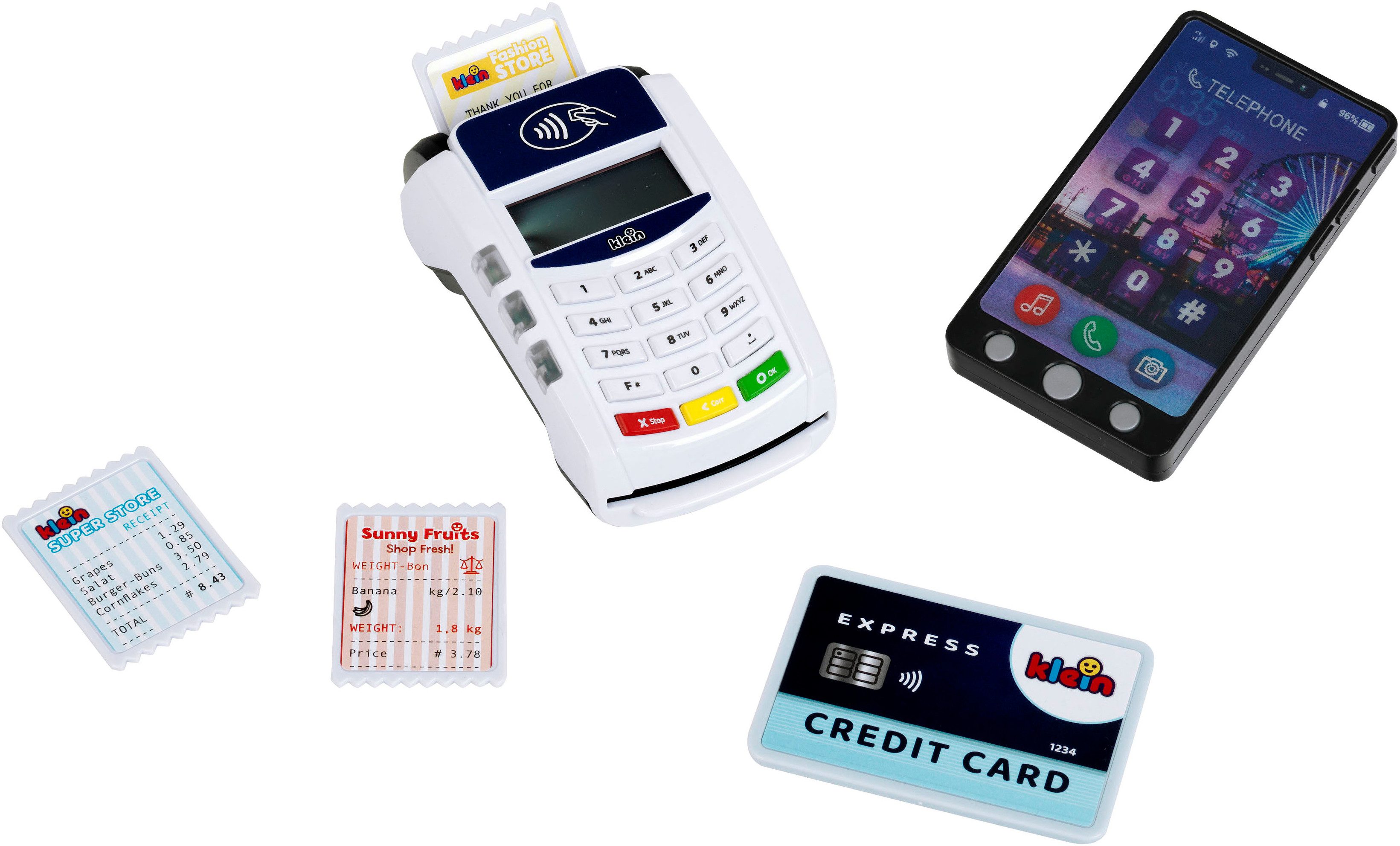Klein Spielkasse PoS Terminal und Smartphone, mit Licht und Sound