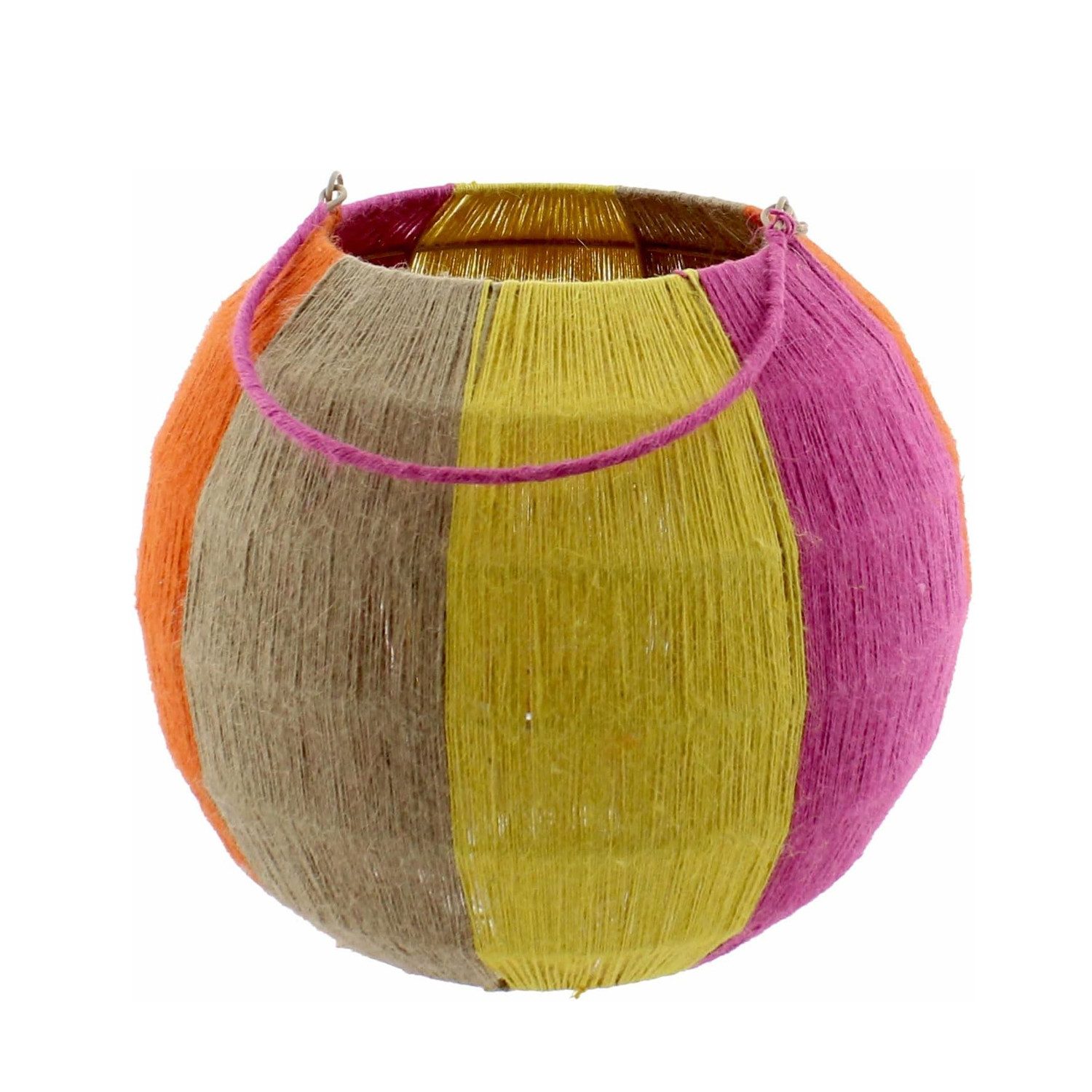 Van der Leeden Windlicht Laterne BUNT Kugel Jute Natur/Gelb/Orange/Fuchsia, Ø 20cm H50cm