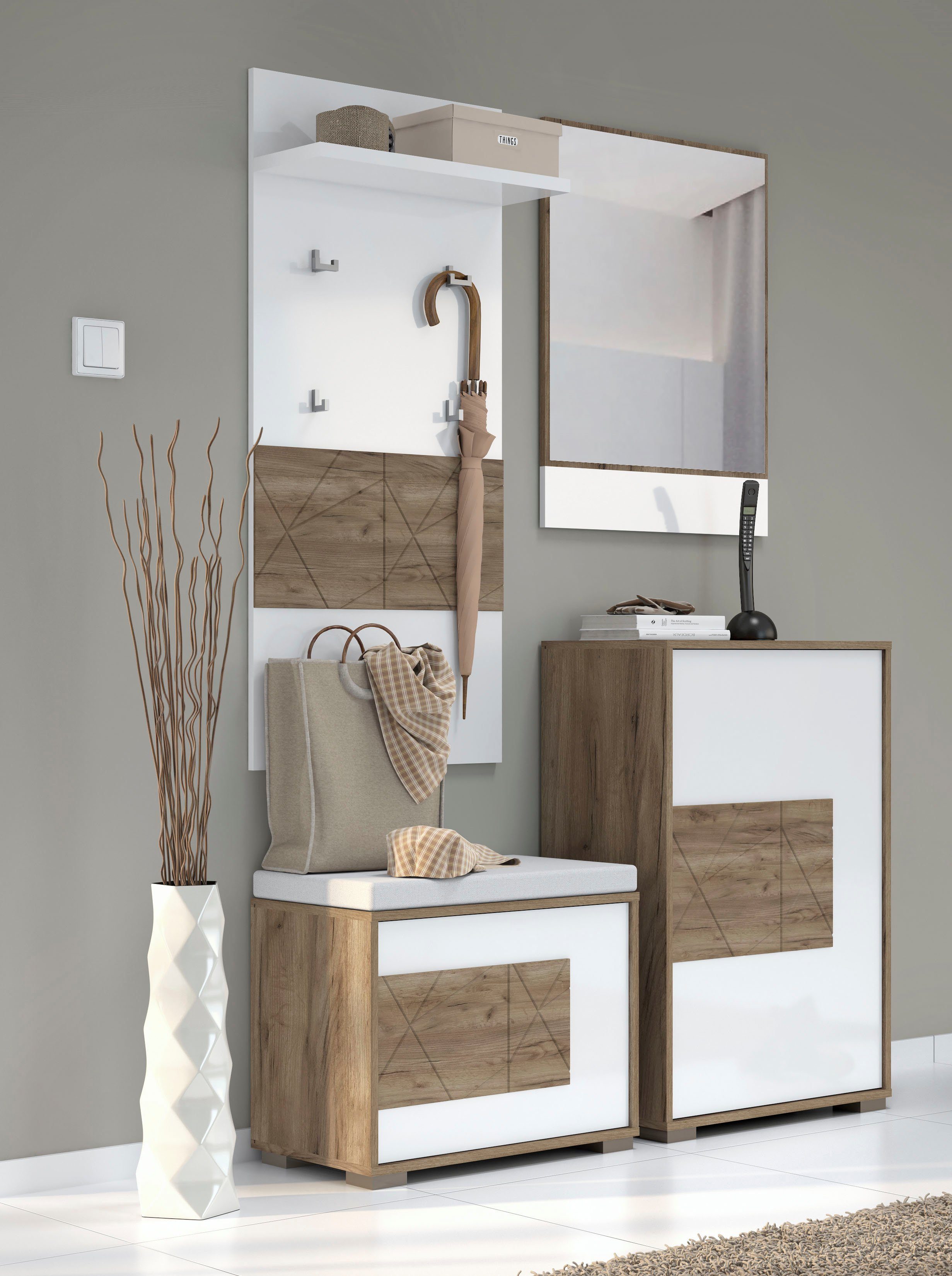 OTTO home Schuhschrank Stela (H/B/T): 94,1/62,4/35,7cm) mit Push-to-open-Funktion und weiss UV-lackierte Front