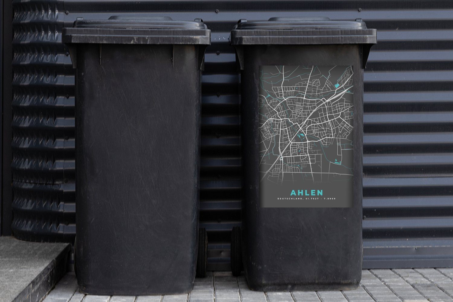 (1 Deutschland Mülltonne, St), Container, Ahlen - Stadtplan Wandsticker MuchoWow - - Abfalbehälter Karte Blau Sticker, Mülleimer-aufkleber, -