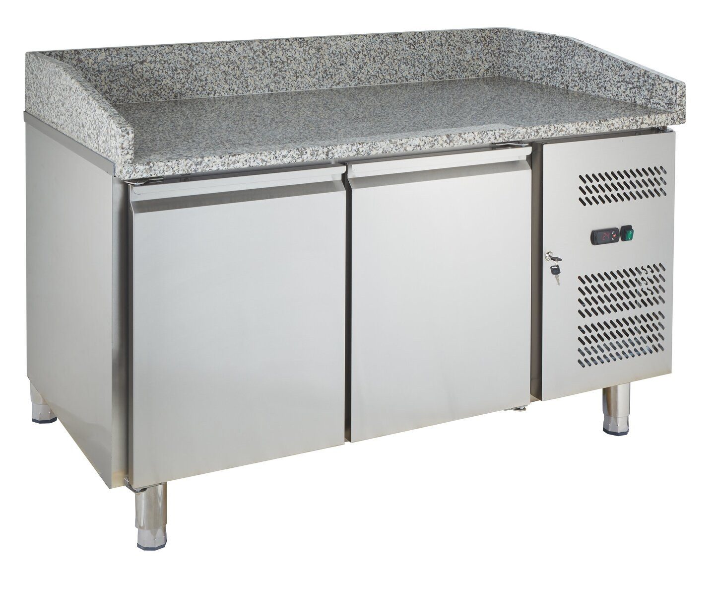 GastroHero Dönergrill Kühlschrank Pizzakühltisch 151 cm Granit 2 Türen Edelstahl, 235 W, Digitale Temperaturanzeige, automatische Abtauung, energieeffizient