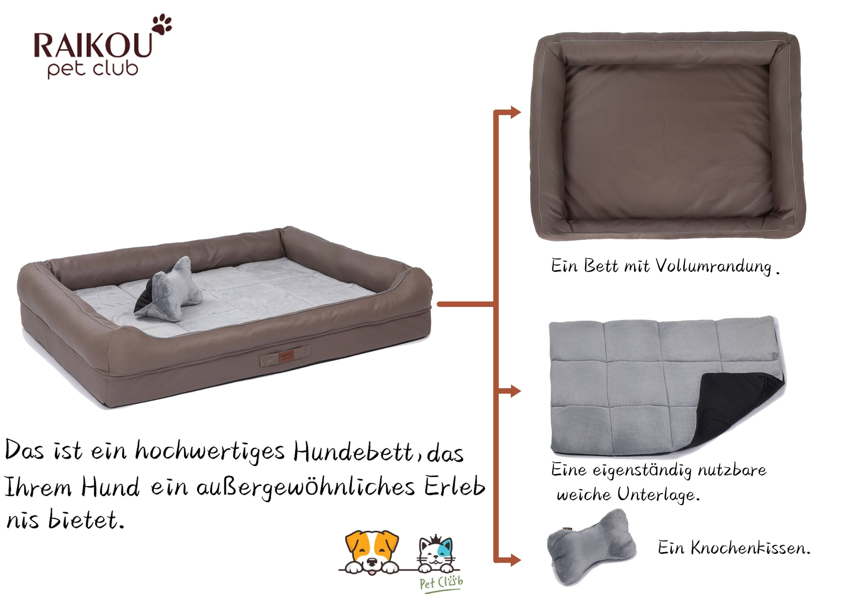 RAIKOU Hundematte Hundebett mit Abnehmbarem Kissen, Schlafplatz Hundesofa Tierbedarf, 100% Polyester, gepolstertes waschbares, mit Hundekissen – Bild 4 von 5