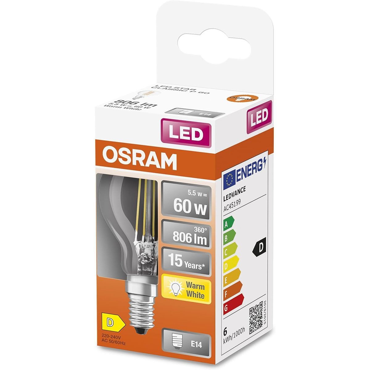 Osram LED-Leuchtmittel OSRAM Filament LED Lampe mit E14 Sockel, Tropfenform, Warmweiss (2700K, 1 St., Osram Filament LED Lampe mit E14 Sockel, Tropfenform, Warmweiss (2700K