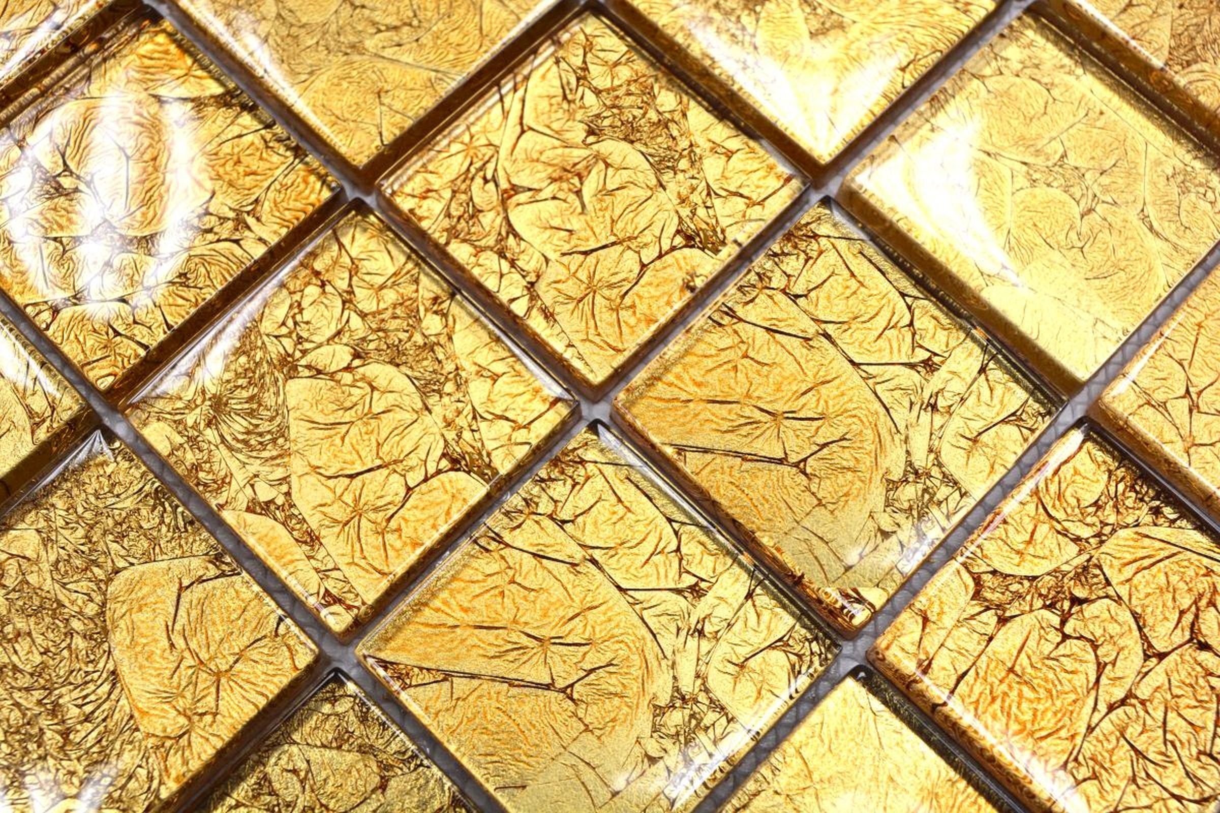 Küche Glasmosaik Mosaikfliese Mosani Fliesenspiegel Mosaikfliesen gold Struktur