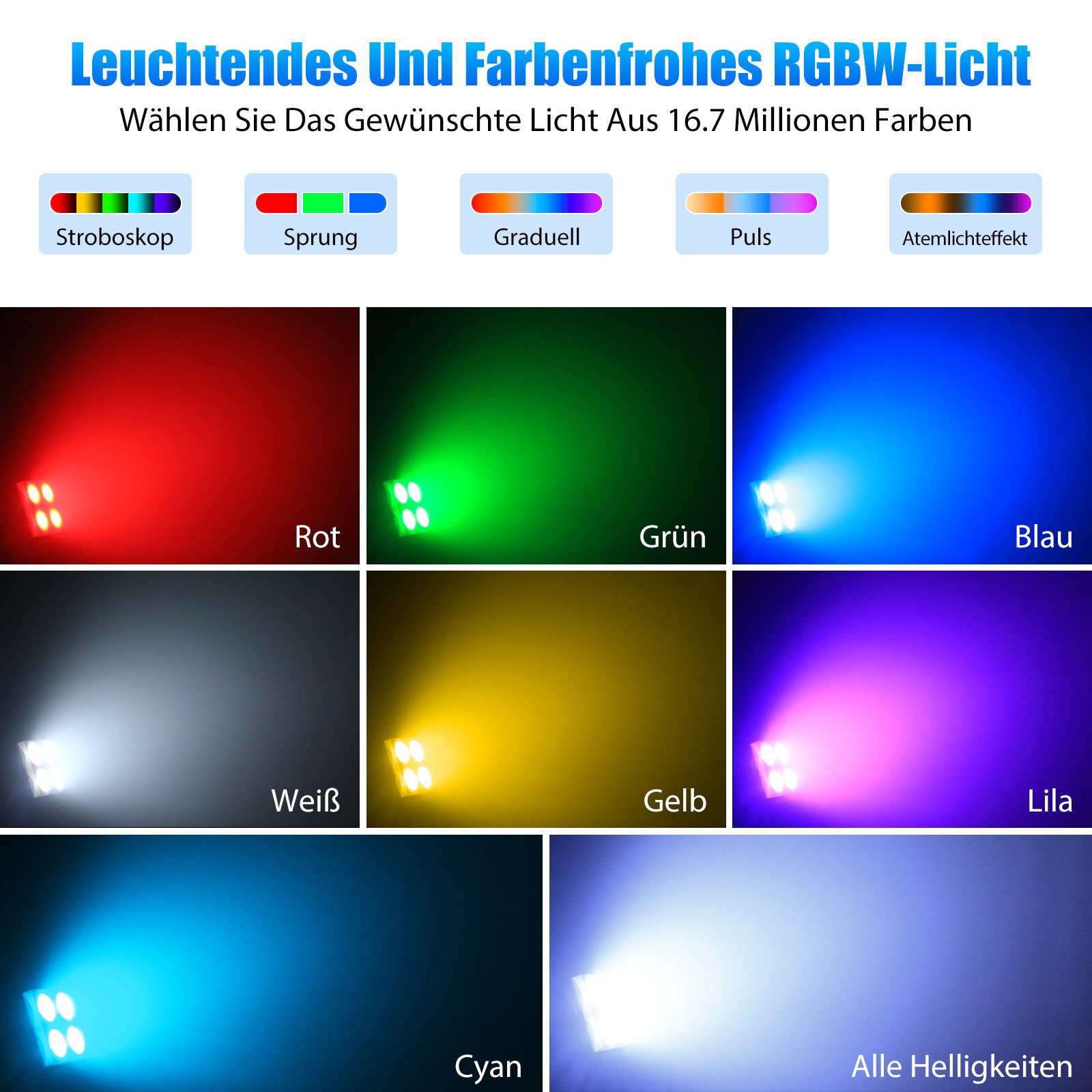 ZonQoonz Discolicht Mini 100W LED Wash Par Light DMX Sound-aktiviert für Bars Clubs KTV