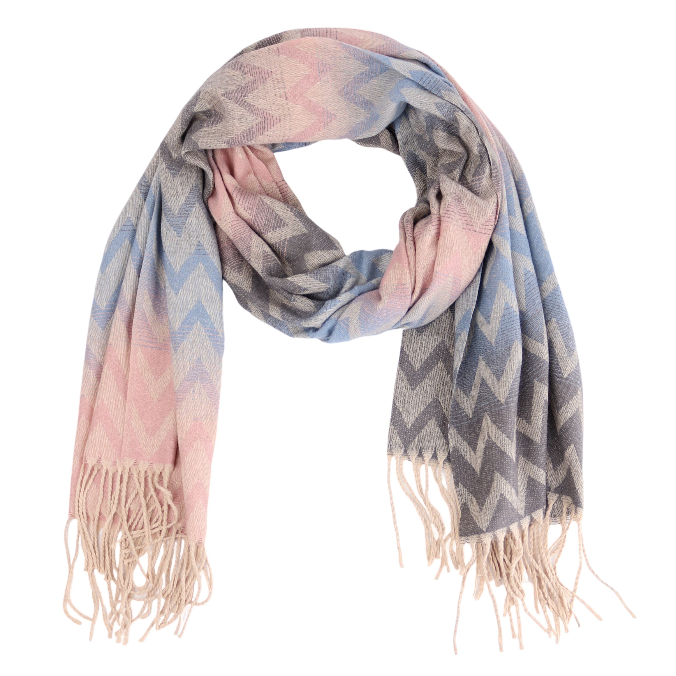 Modeschal weicher und warmer Schal Wellen Muster mit Fransen, 70x180cm