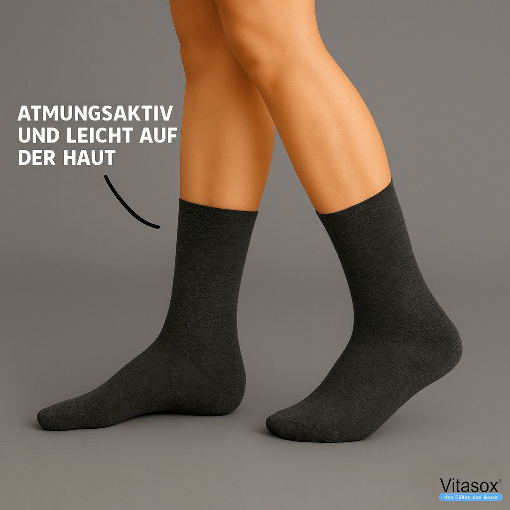 Vitasox Diabetikersocken für Herren - aus Baumwolle ohne Gummi, ohne Einschneiden und Abdrücken (4-Paar) mit weichem und dehnbarem Komfortbund