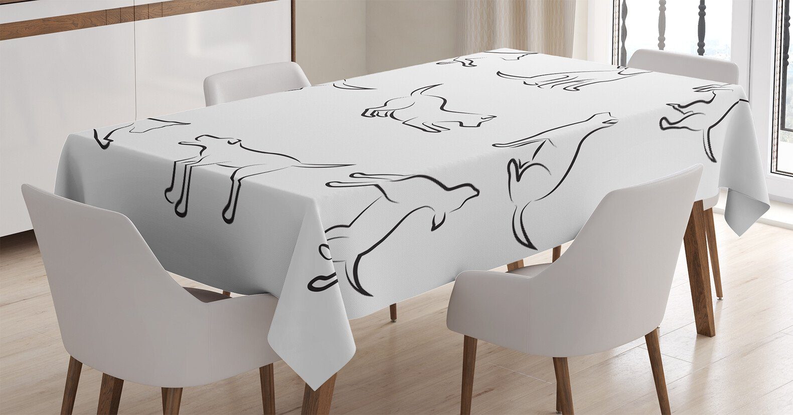 Weiß Farbfest geeignet schwarz Außen den Tischdecke Waschbar Farben, Abakuhaus Bereich Für Digital-Hündchen Klare