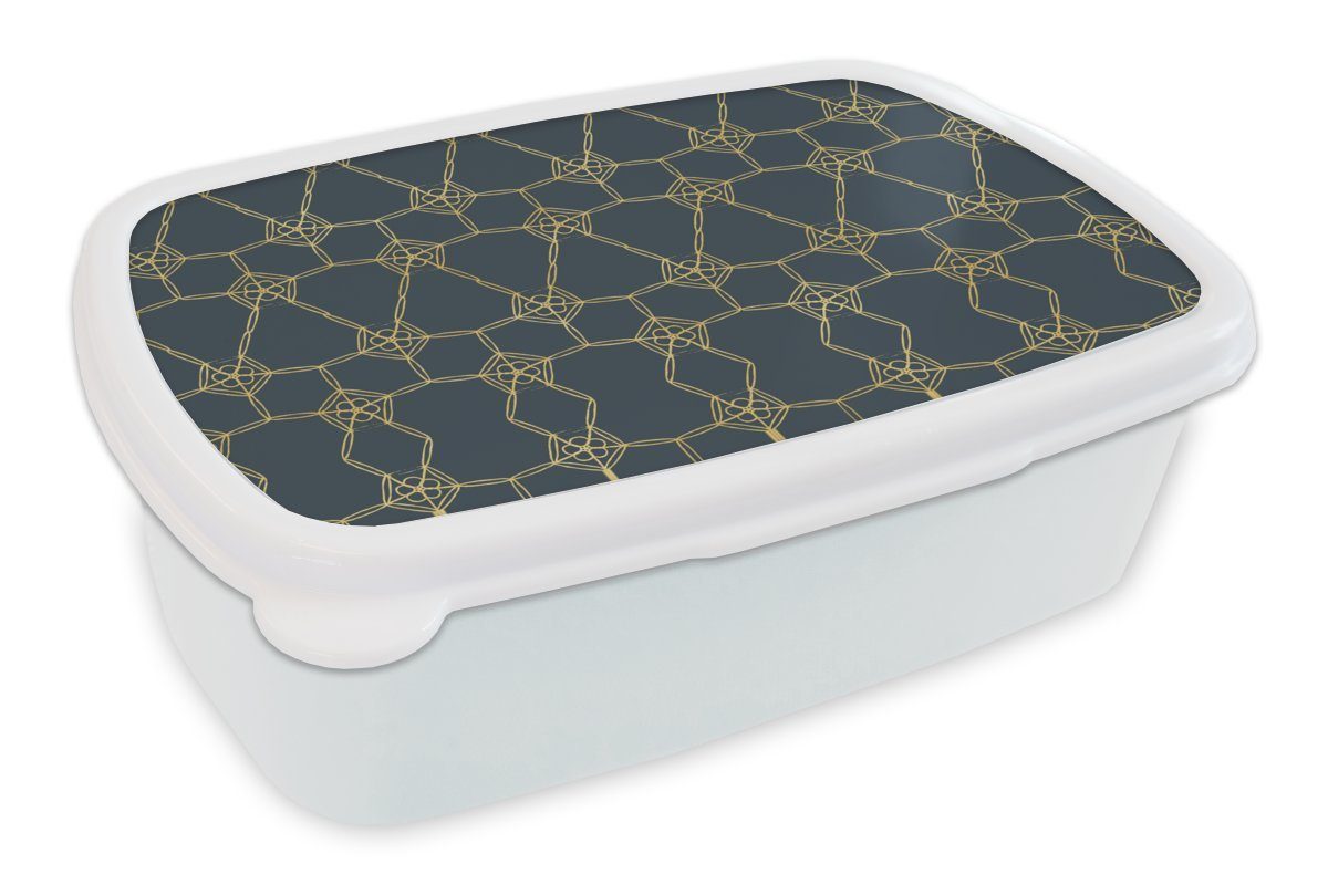 MuchoWow Lunchbox Muster - Blau - Gelb, Kunststoff, (2-tlg), Brotbox für Kinder und Erwachsene, Brotdose, für Jungs und Mädchen weiß