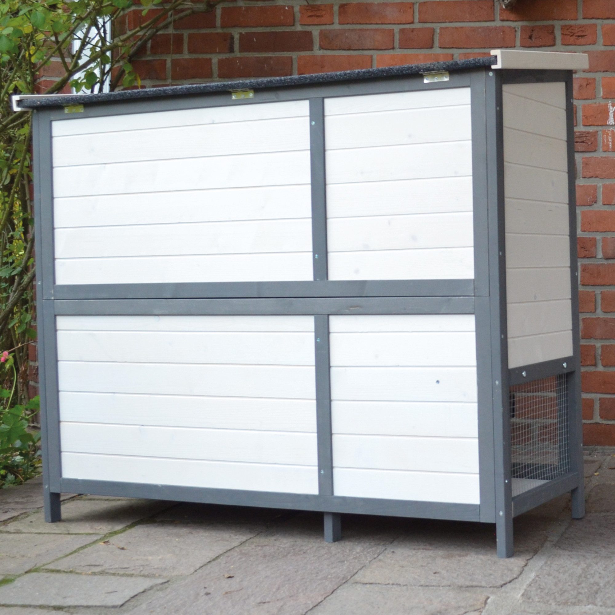 Zooprinz Kleintierstall Krümmel auf Holzfüßen 2 Etagen 122x104x48 cm (BxHxT), Bitumendach, massives Vollholz, wetterfest