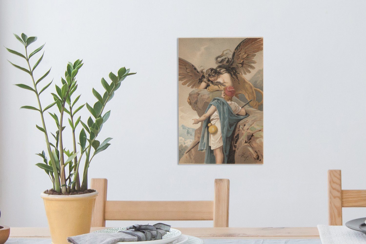 20x30 von fertig Illustration bespannt (1 cm Sphinx, der Gemälde, Ödipus OneMillionCanvasses® Leinwandbild und St), Leinwandbild inkl. Zackenaufhänger, Eine