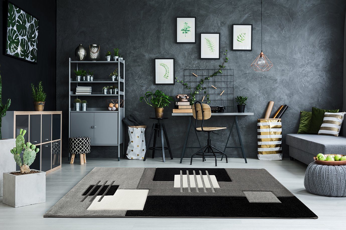 Vimoda Teppich Designer Teppich Wohnzimmer Kurzflor, Kariert dicht Grau, Re günstig online kaufen