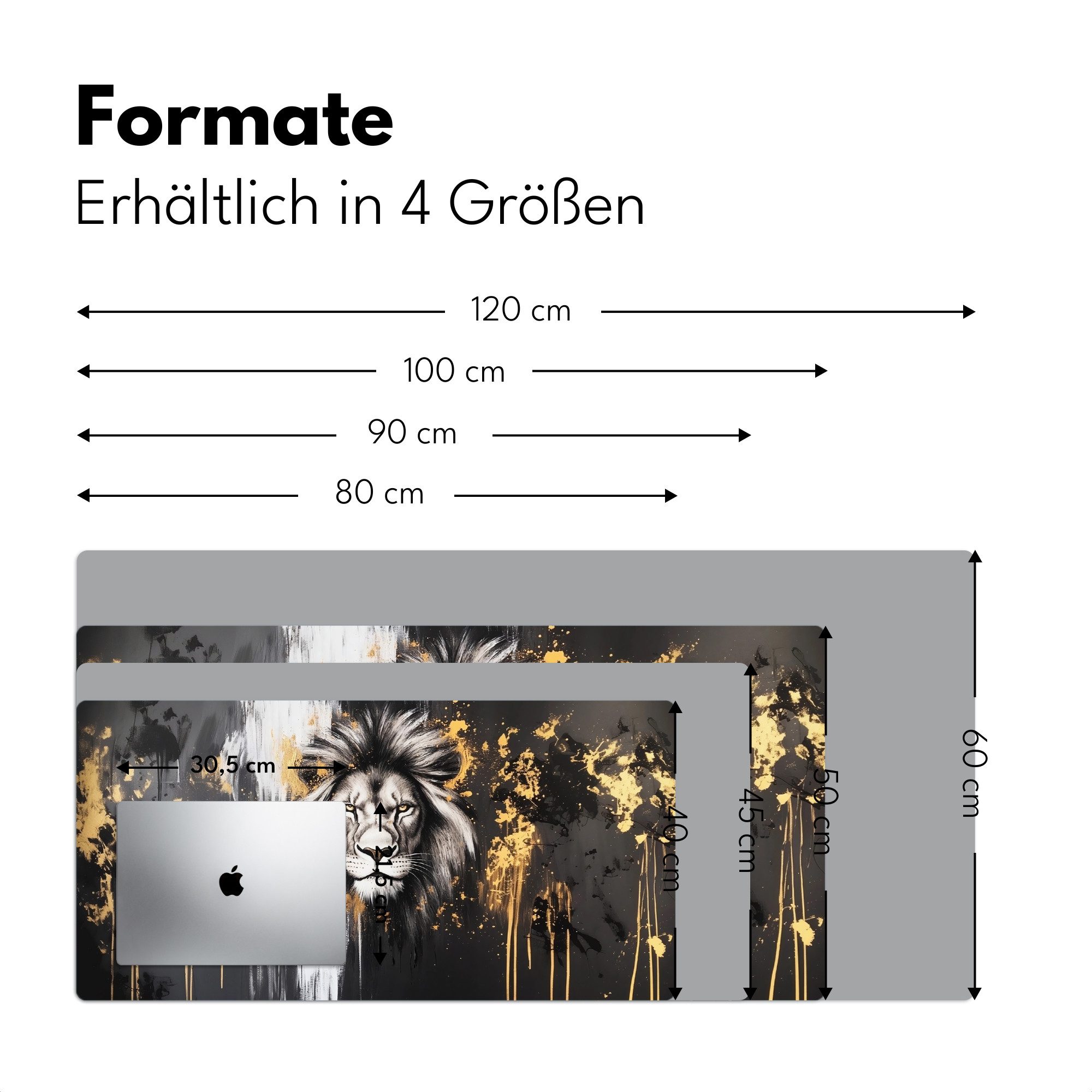 MuchoWow Gaming Mauspad Löwe - Porträt - Farbkleckse - Grau (1-St), Gaming Mauspad XXL, Schreibtischunterlage, Desk Mat Groß, 80x40 cm