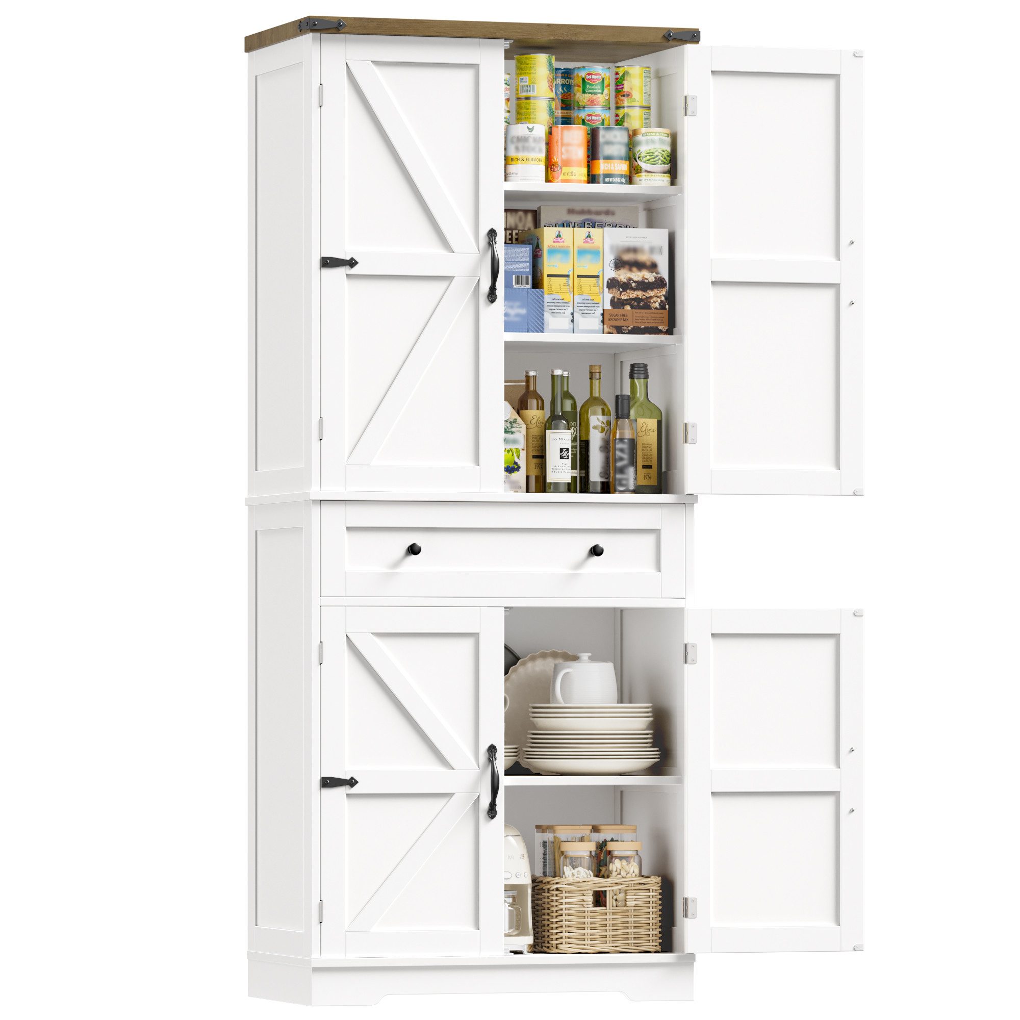 HOMECHO Küchenbuffet 180 cm Hoch Küchenschrank mit 4 Türen und Schubladen