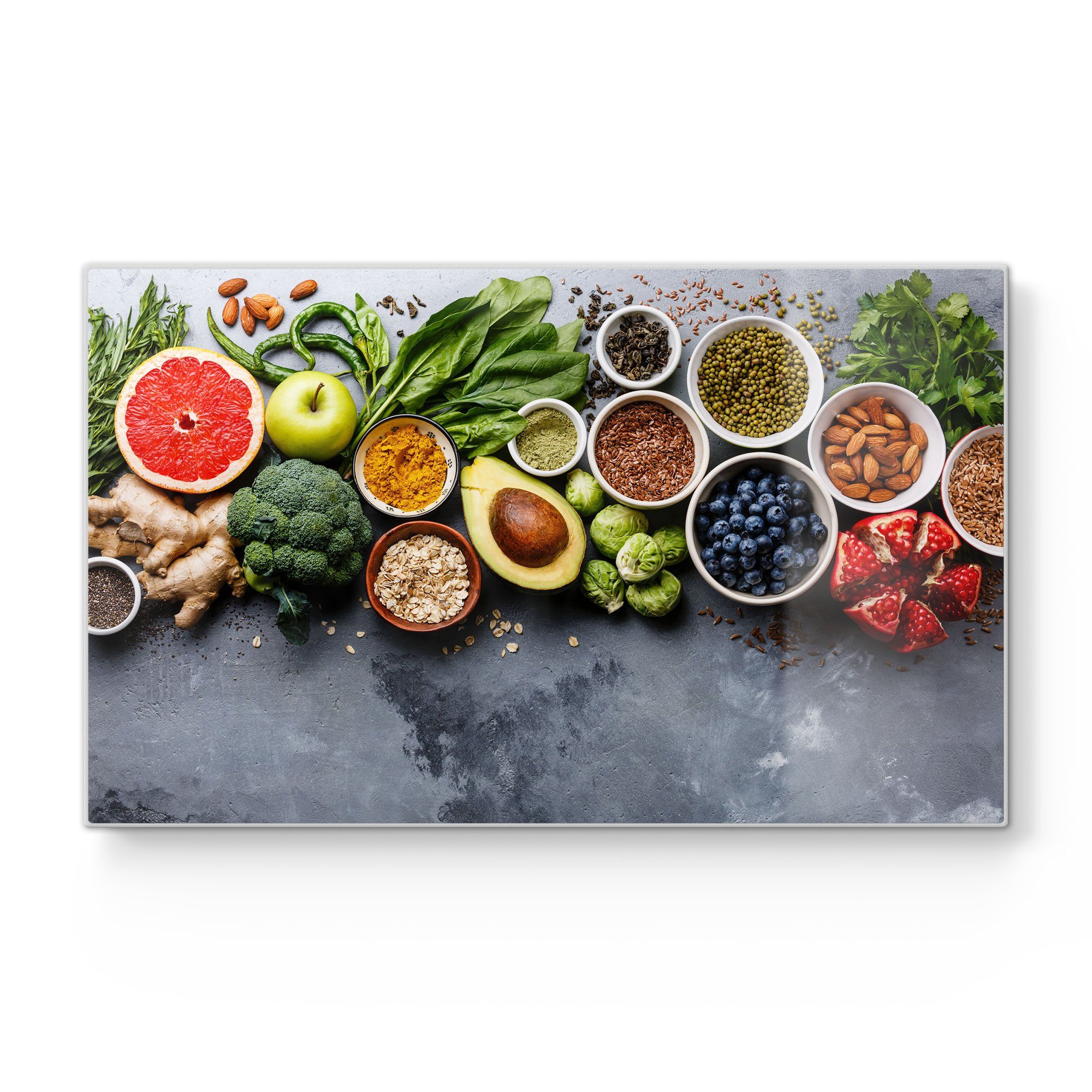DEQORI Schneidebrett 'Auswahl an Superfood', Glas, Platte Frühstücksbrett Schneideplatte