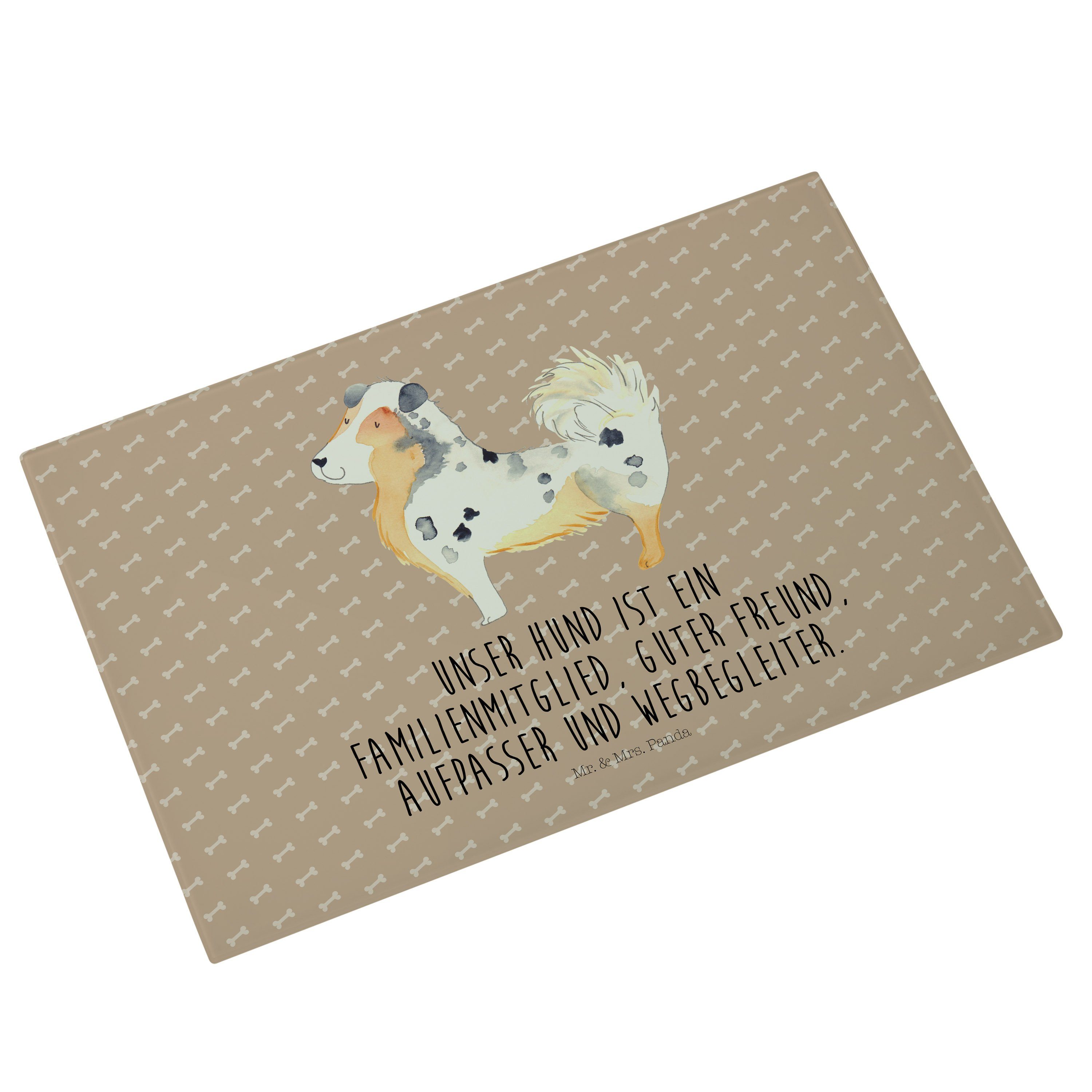 Mr. & Haus, Mrs. (1-St) Australien Geschenk, Panda - Australian Premium - Shepherd Hundeglück Servierbrett Glas, Shepard
