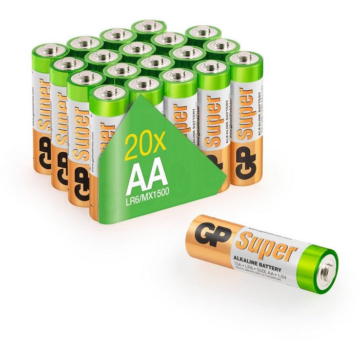 GP Batteries AA Mignon Batterie GP Alkaline Super 1 5V 20 Stück Batterie (1 5 V) bis zu 10 Jahre Lagerfähig