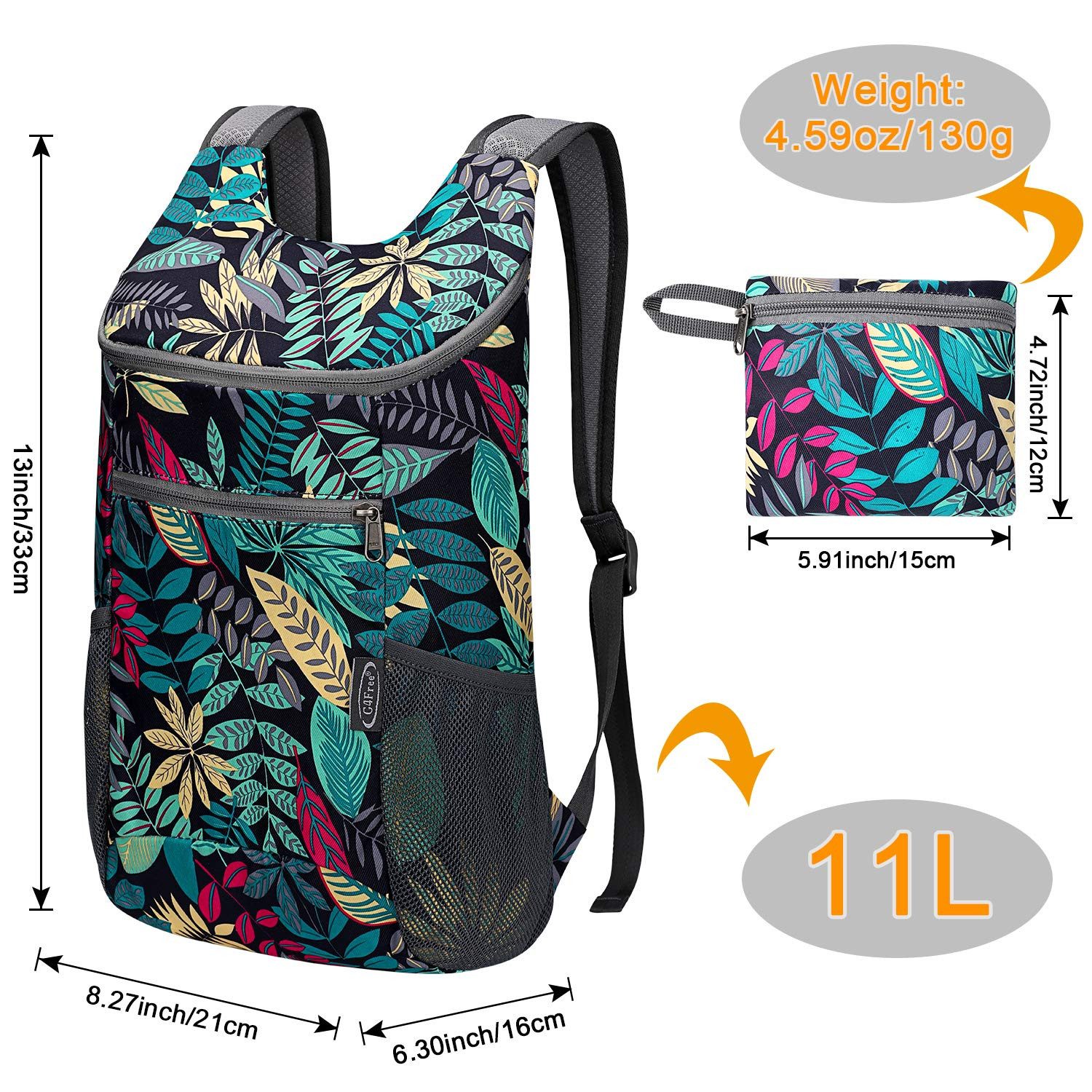 G4Free Wanderrucksack Foldable Rucksack Lightweight Daypack Unisex Packable Travel Rucksack, Leichter, faltbarer Wanderrucksack mit 11 Litern Volumen