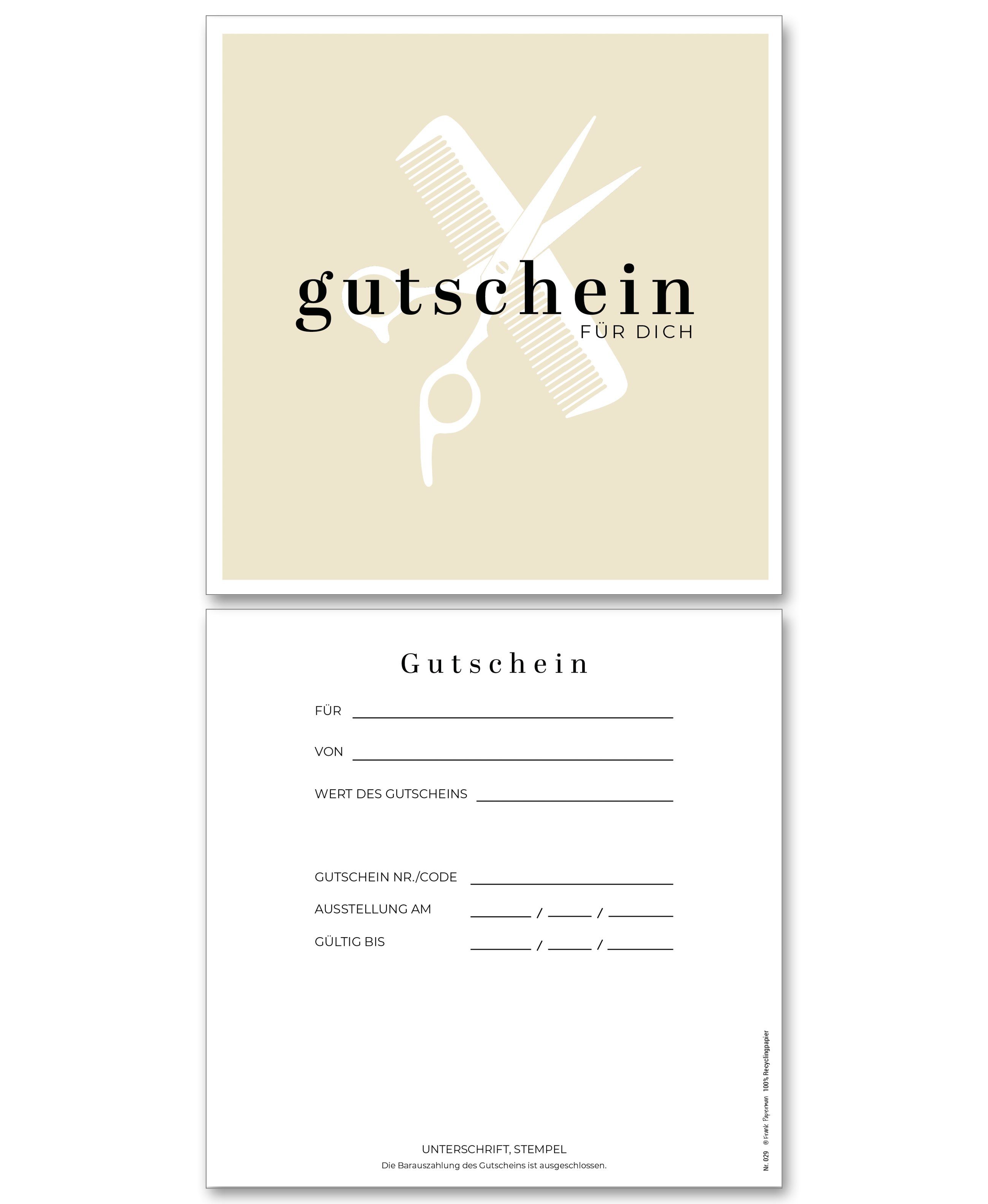 für zum Gutschein, Friseur Paperman Ausfüllen, Recyclingpapier Kunden, Frank 100 % Gutschein Geschenkkarte, selber