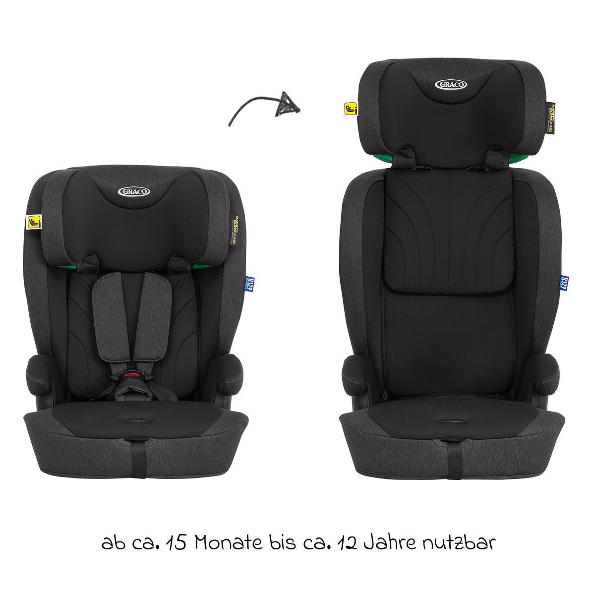 Graco Autokindersitz Energi - Midnight, Kinder Autositz ab 15 Monate - 12 Jahre (76 cm - 150 cm) mit Isofix