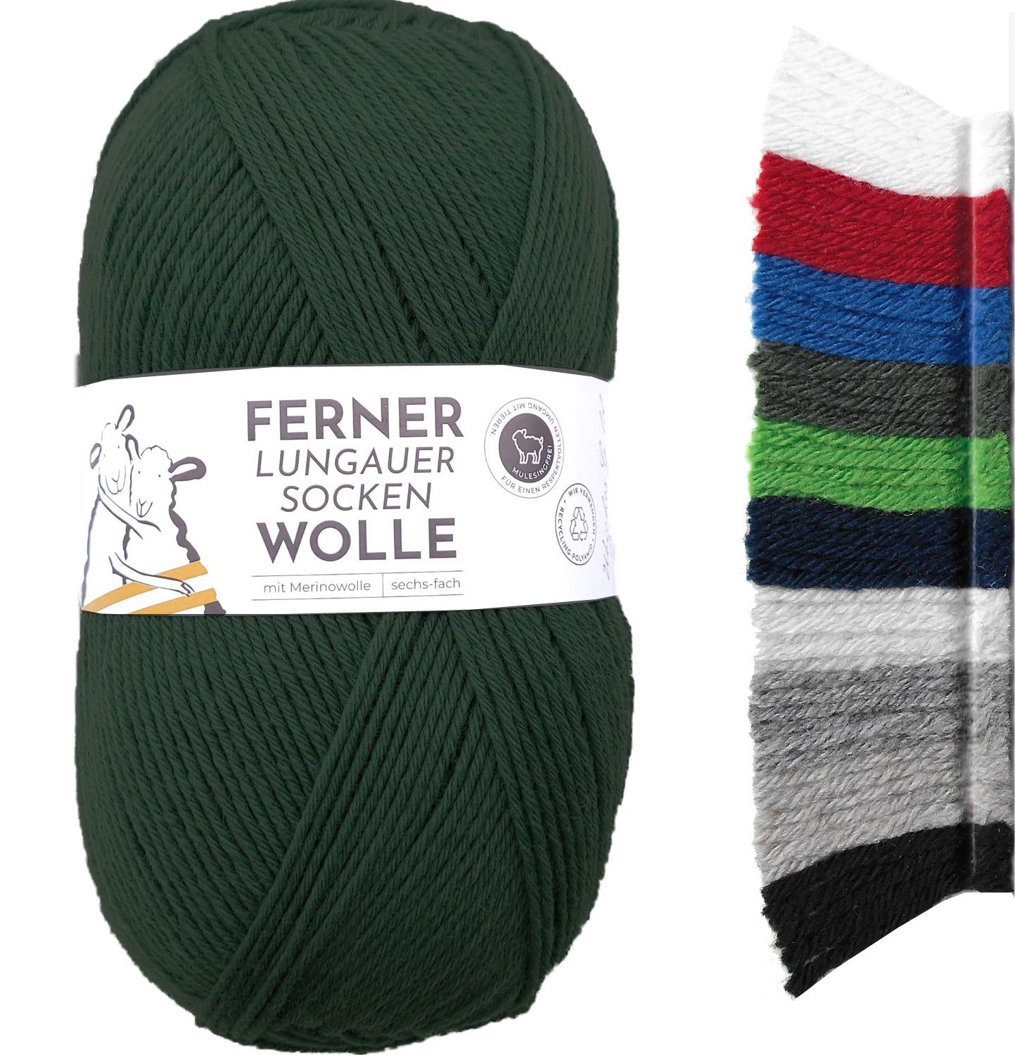 Ferner Wolle dicke Sockenwolle 6 fädig uni, zum Stricken & Häkeln mit Merinowolle Häkelwolle, 425,00 m (150g Strumpfwolle, Sockengarn 6-fach (6-ply), mit mulesingfreier Wolle