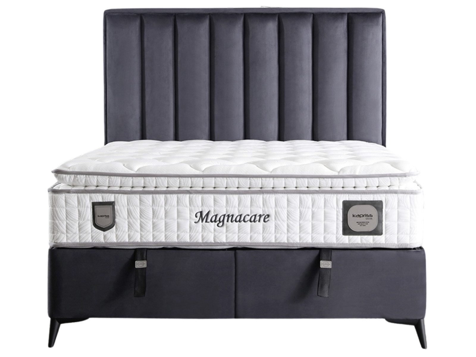 Villa Möbel Boxspringbett Magnecare (Bett (ohne Matratze), Liegefläche 90x200), Bettkasten mit XXL Stauraum und Gasdruckfedern für einfache Handhabung