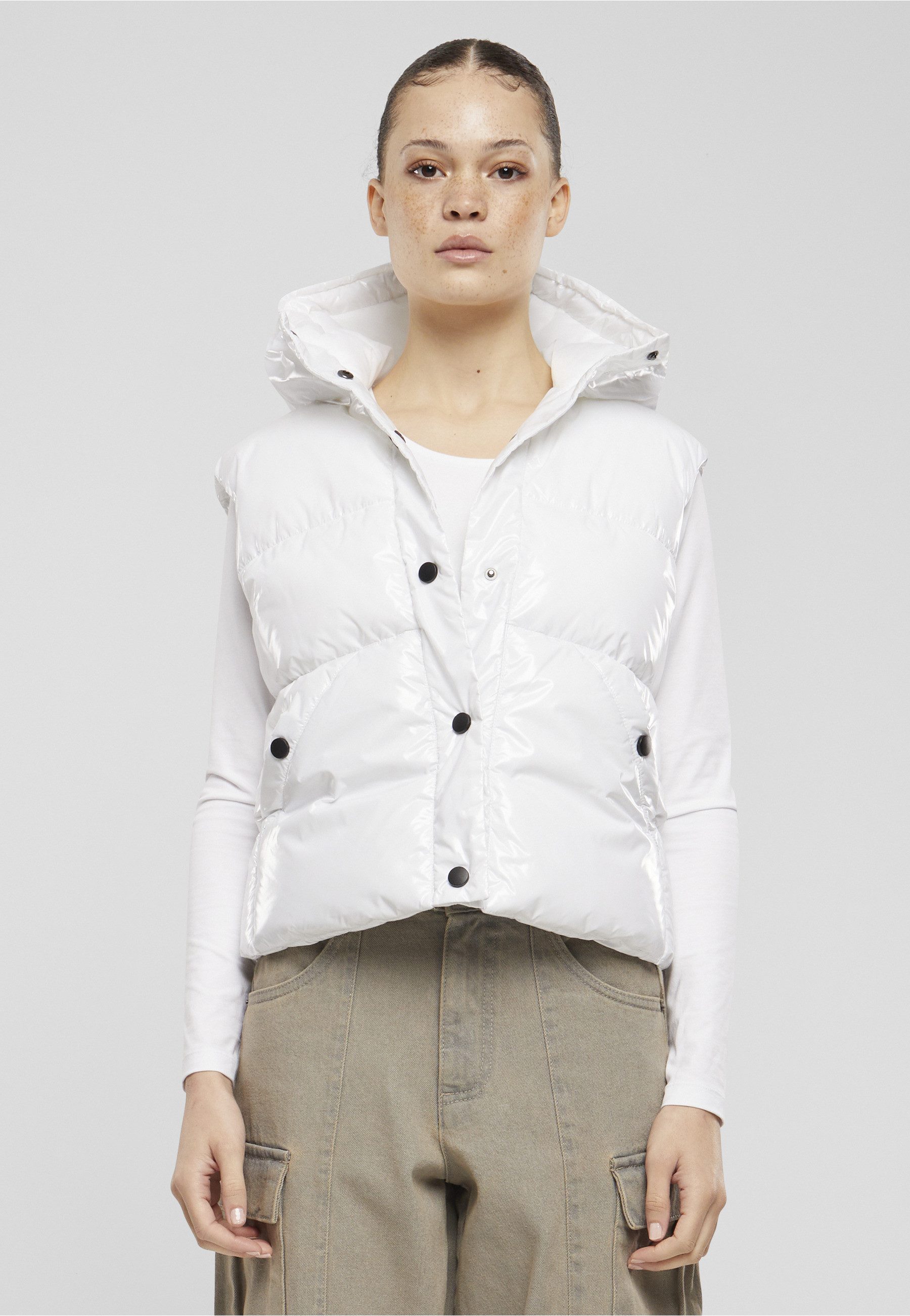 URBAN CLASSICS Steppweste Urban Classics Ladies Recycled Shiny Puffer Vest with Hood