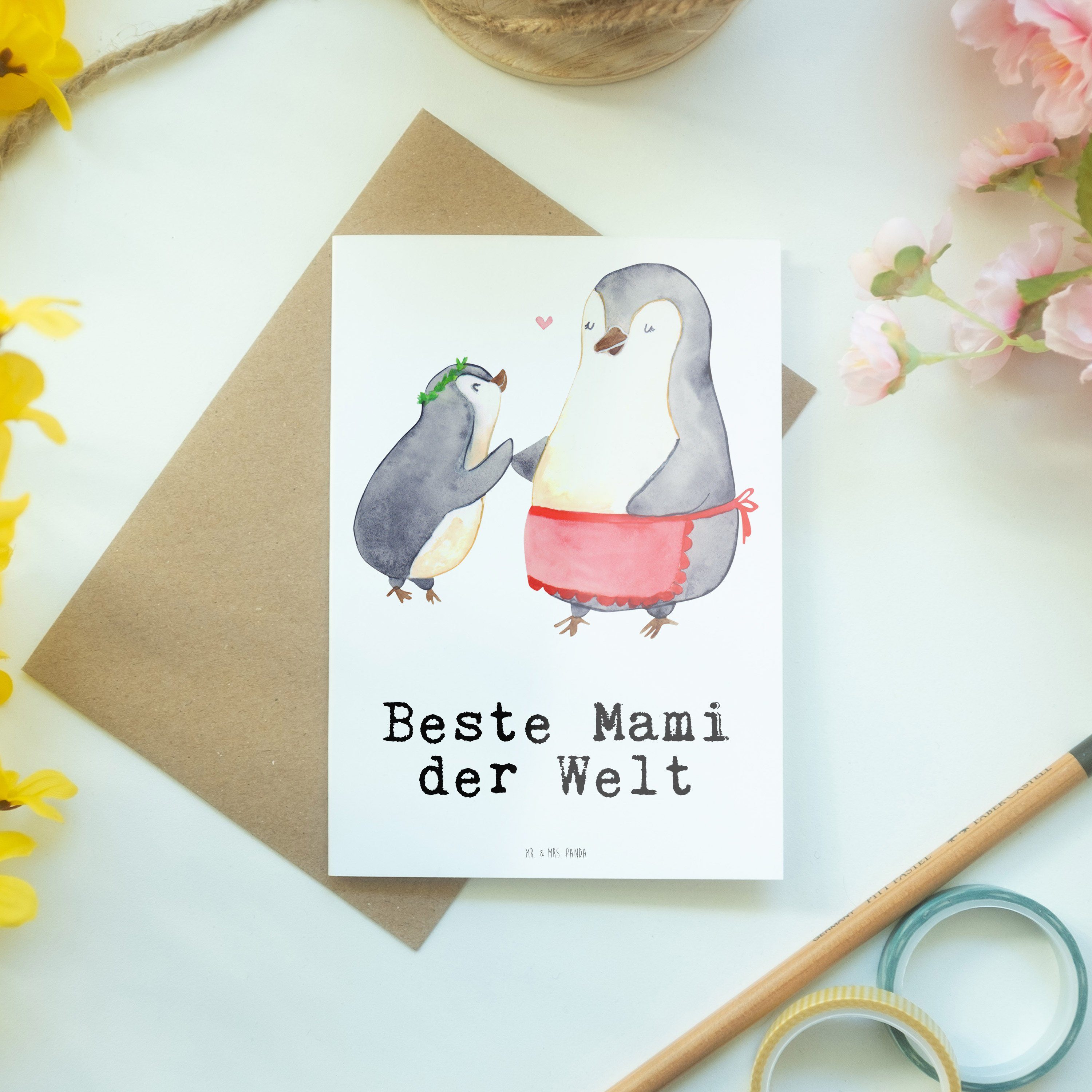 Geschenk, Welt Glückwunschkarte, Mami der Mr. Weiß - & Panda Beste Mrs. - Hoch Pinguin Grußkarte