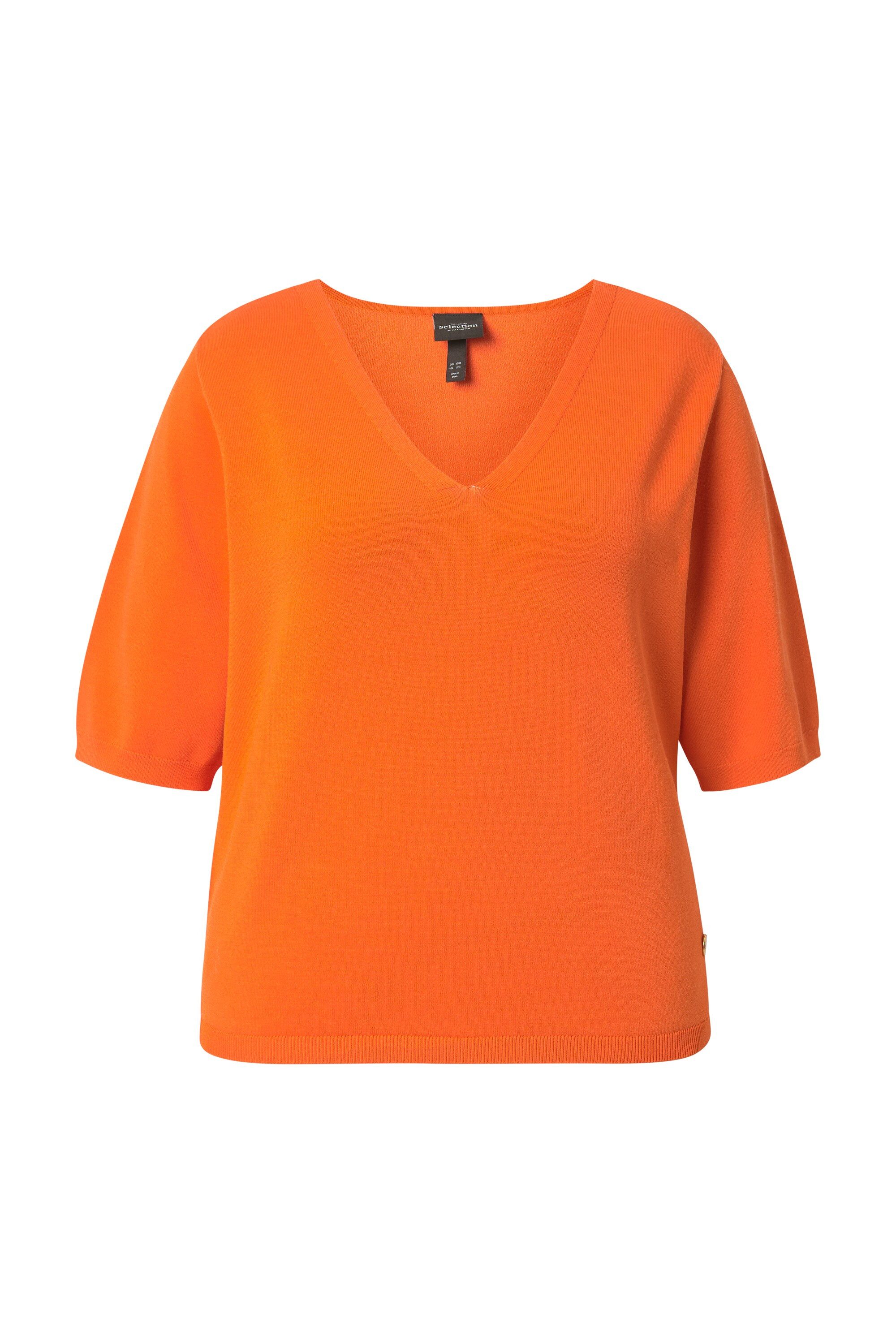 Ulla Popken Strickpullover Pullover elastischer Saum V-Ausschnitt Halbarm