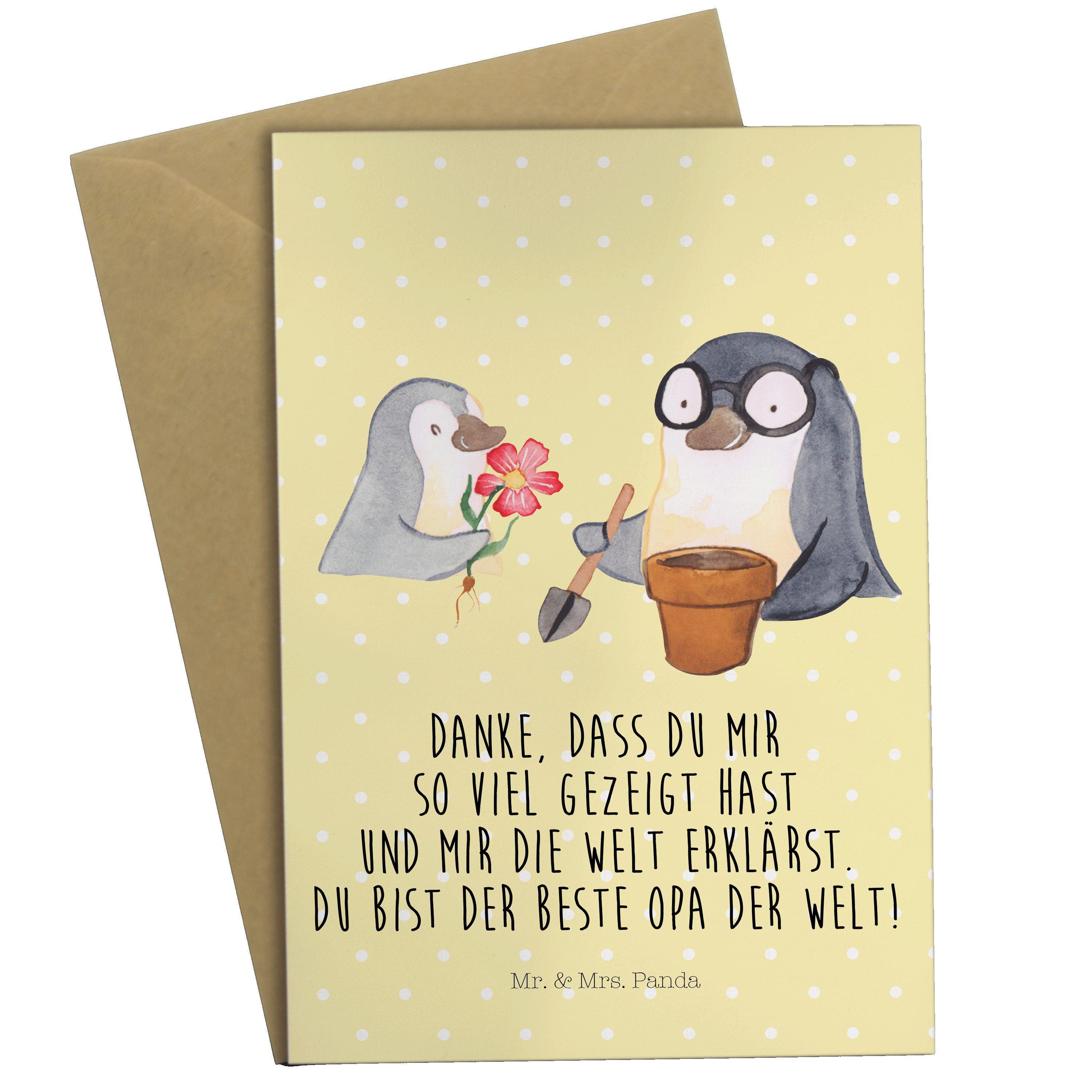 pflanzen Gelb Grußkarte Pinguin Pastell & Geschenk, Panda Oma, Mr. - Gr - Karte, Mrs. Blumen Opa
