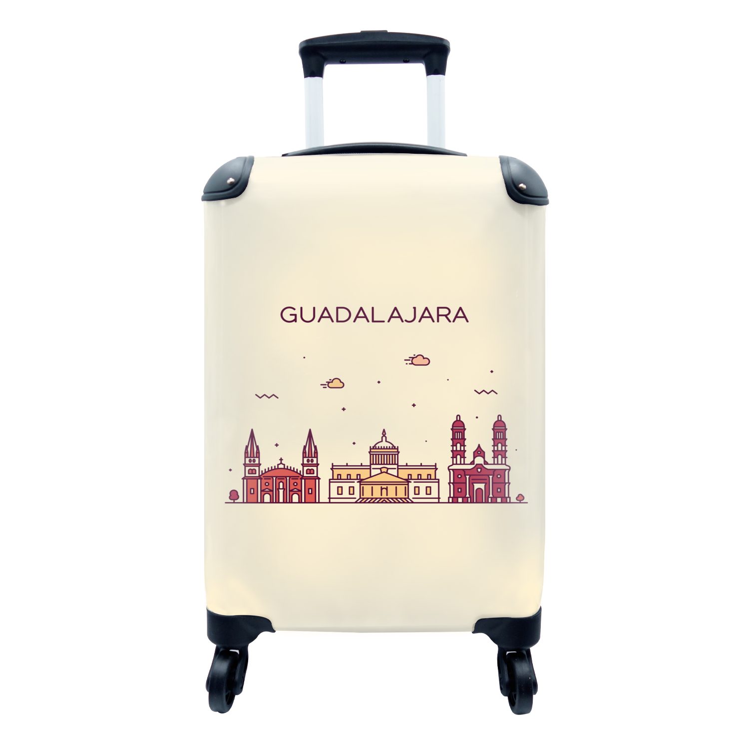Handgepäck Handgepäckkoffer 4 Guadalajara, Rollen, Reisetasche rollen, Ferien, Reisekoffer Mexiko Skyline Trolley, MuchoWow - mit für -