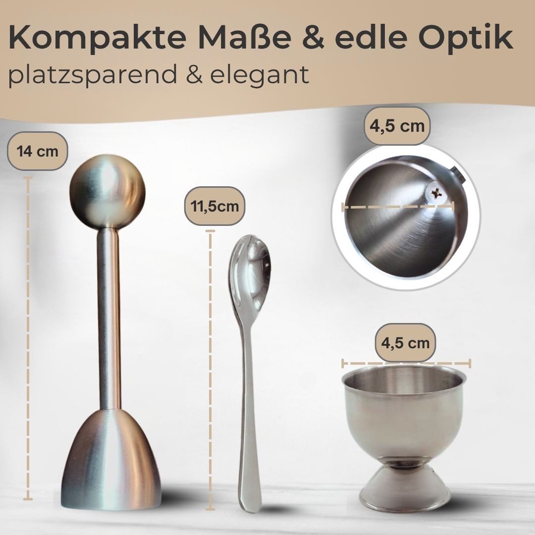 Topanbieter999 Eierköpfer rostfreier Edelstahl, sauberer Schalenschnitt, Federmechanismus, (ideal für 2 Personen, 5-tlg Set besteht aus 2 Eierbecher, 2 Löffel u – Bild 3 von 5