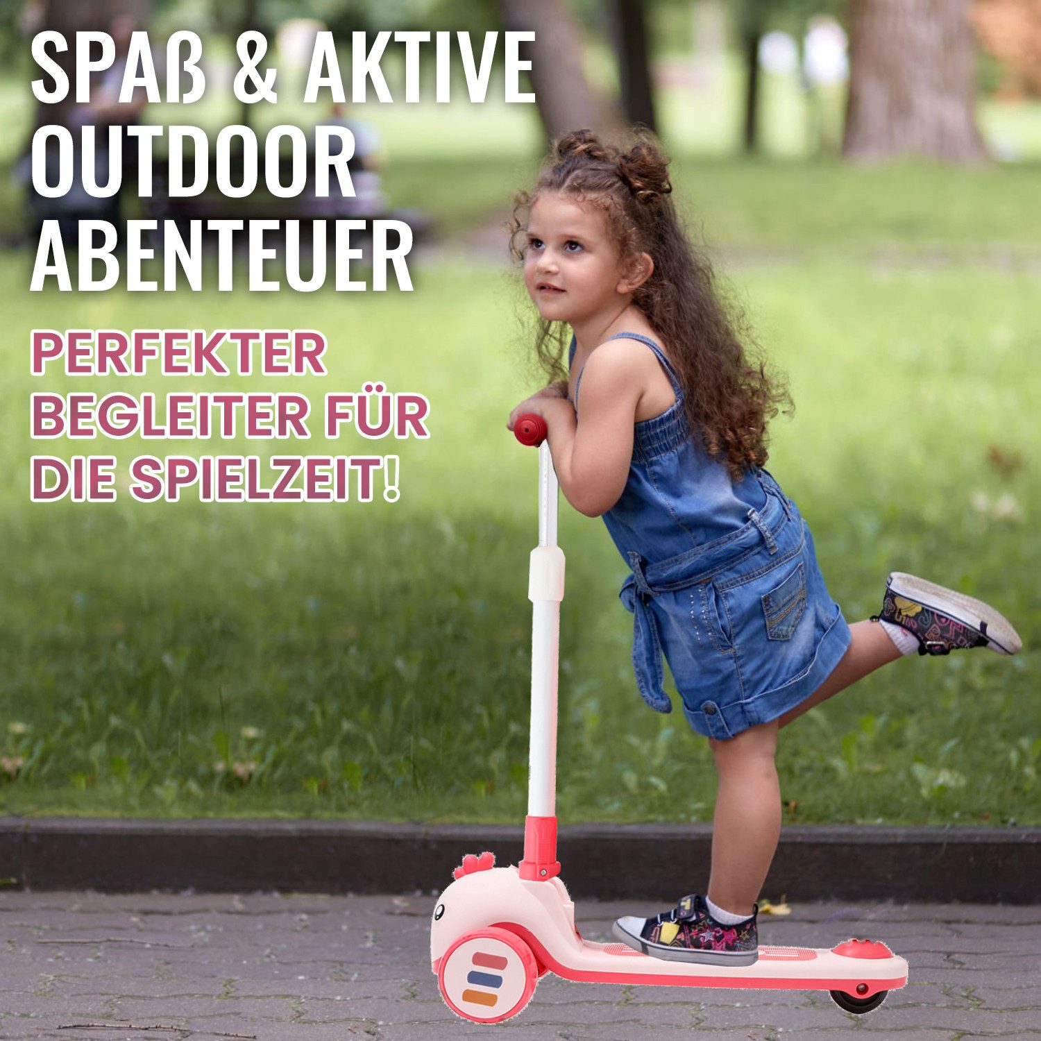 Habib Gruppe Dreiradscooter Kinderroller mit Tier-Design 3 Räder LED klappbar 3-8 Jahre, Tier-Design mit LED-Rädern, 3 Stufen 67-75 cm, klappbar – Bild 5 von 5