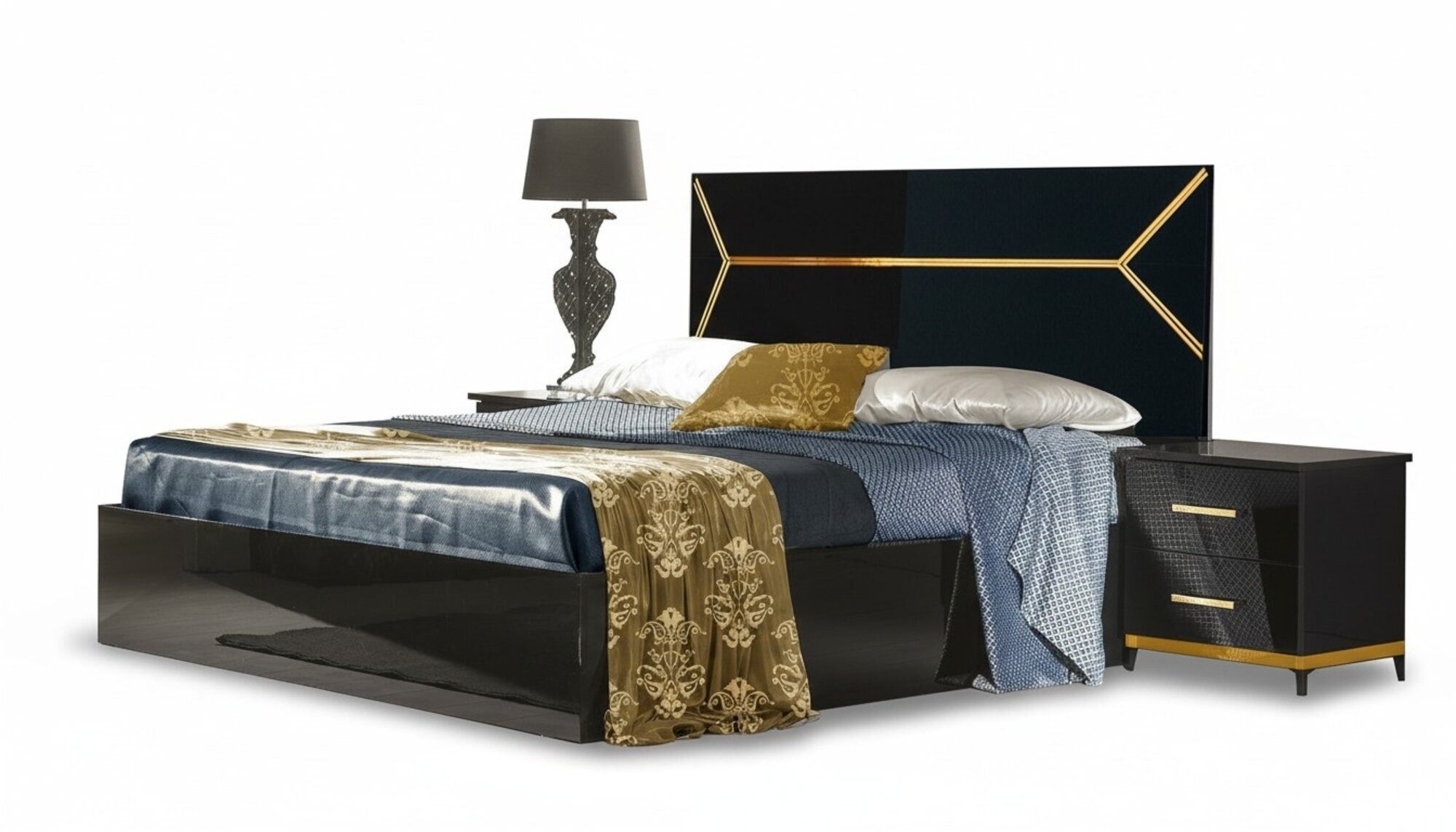JVmoebel Polsterbett Modernes Schwarzes Leder Doppelbett Schlafzimmer Luxus Wohnraum Design (1-tlg., 1-tlg)