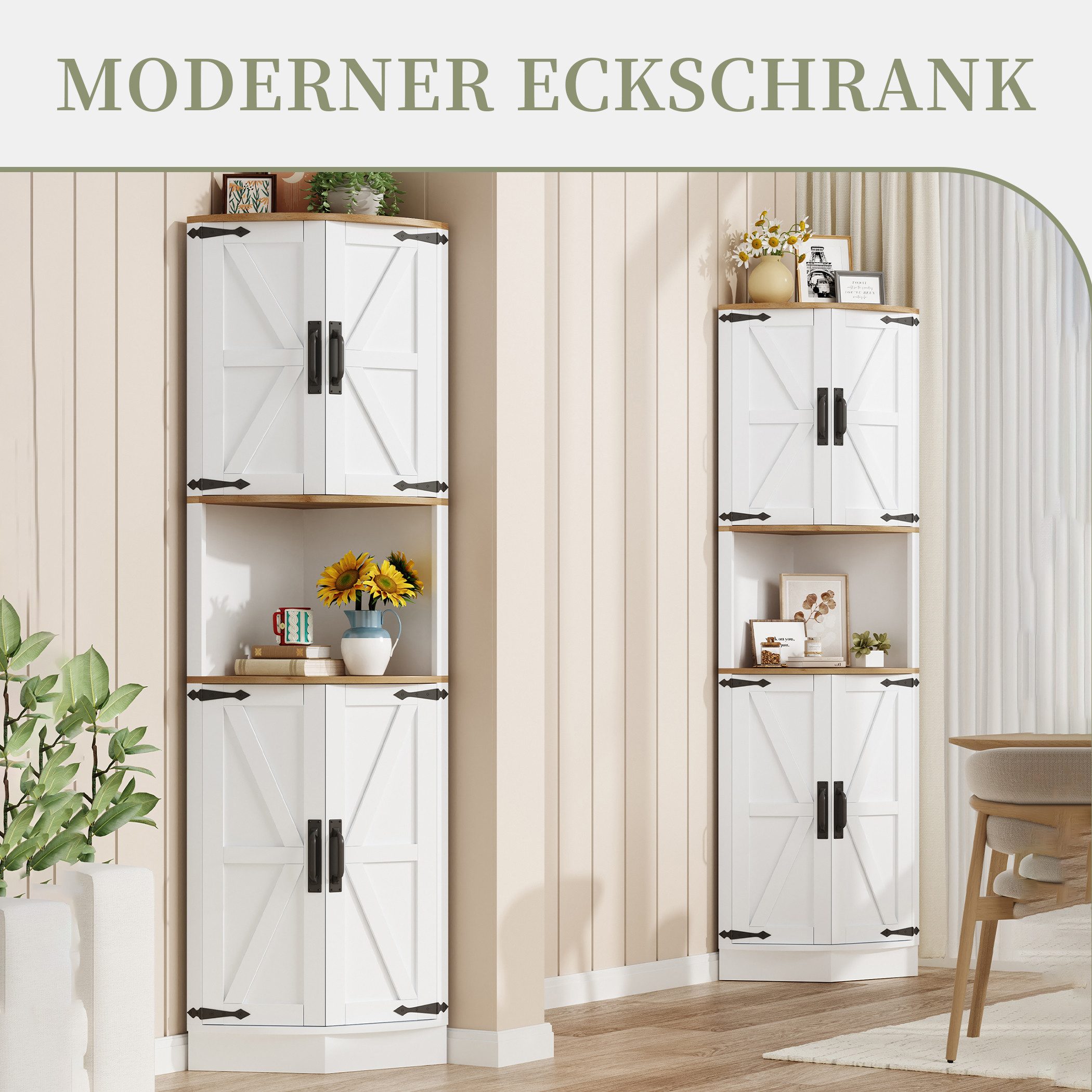 SeedWave Buffet Allzweck Eckschrank Hochschrank mit 4 Türen, Staufächern, Ablageboden Küchenbuffet inkl. Metallgriffe, Kippschutz-Set – Bild 2 von 5