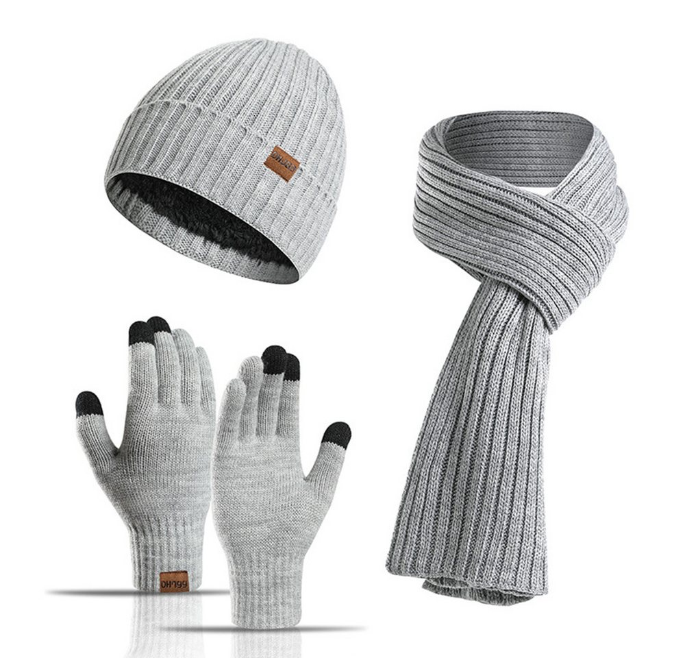 Zaewry Mütze & Schal 3 Stück Mütze, Schal & Handschuh-Sets Geeignet für Jugendliche, Menschen mittleren Alters und Senioren