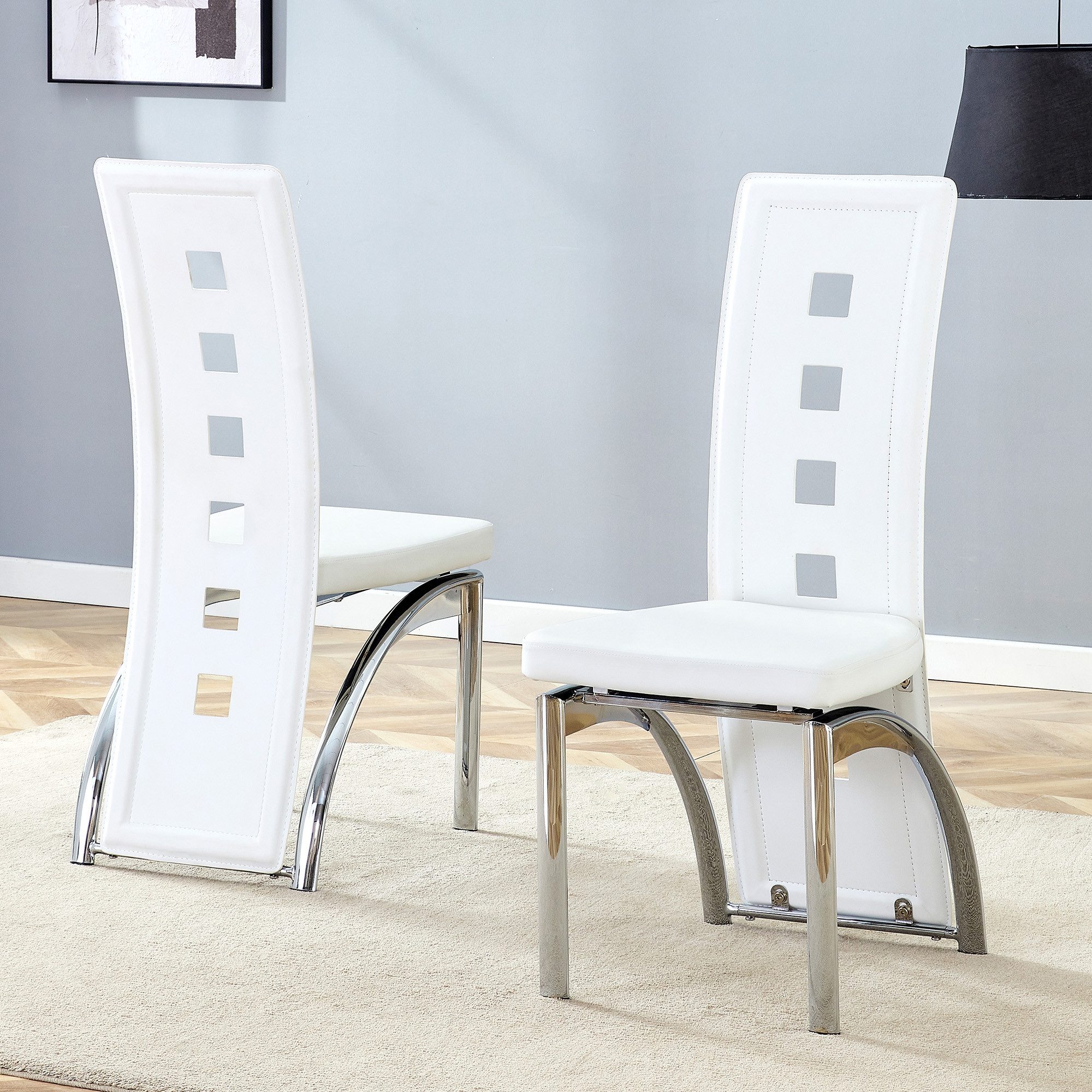 Odikalo Esszimmerstuhl Polsterstuhl Esszimmerstühle 2er-Set mit Rückenlehne (Europäische Design-Esszimmerstühle mit Lochmuster PU-Leder+Silberne Metallbeine 102,5 hoch für modernes Ess- oder Wohnzimmer)